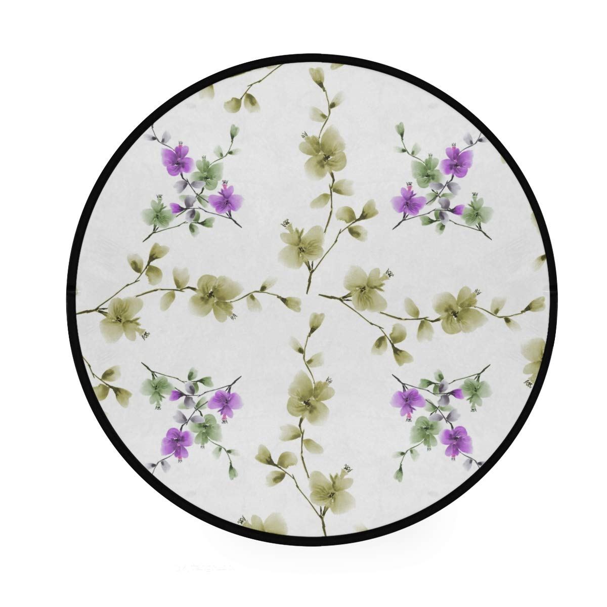 Blueangle Polyester Round Area Rug with Violet Floral Design - 3 Feet Soft Non-Slip Throw Rug for Bedroom, Living Room, Kids Playroom | Perfect for Home Decor and Cozy Floor Comfort