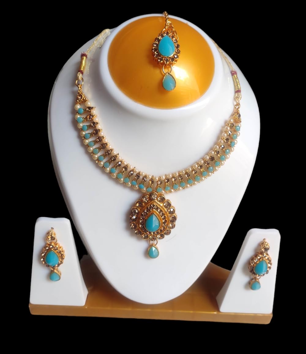 Elegant Women's Jewelry Set - Necklace and Earrings with Maang Tikka for Girls & Ladies | Perfect for Weddings, Parties & Festive Occasions
