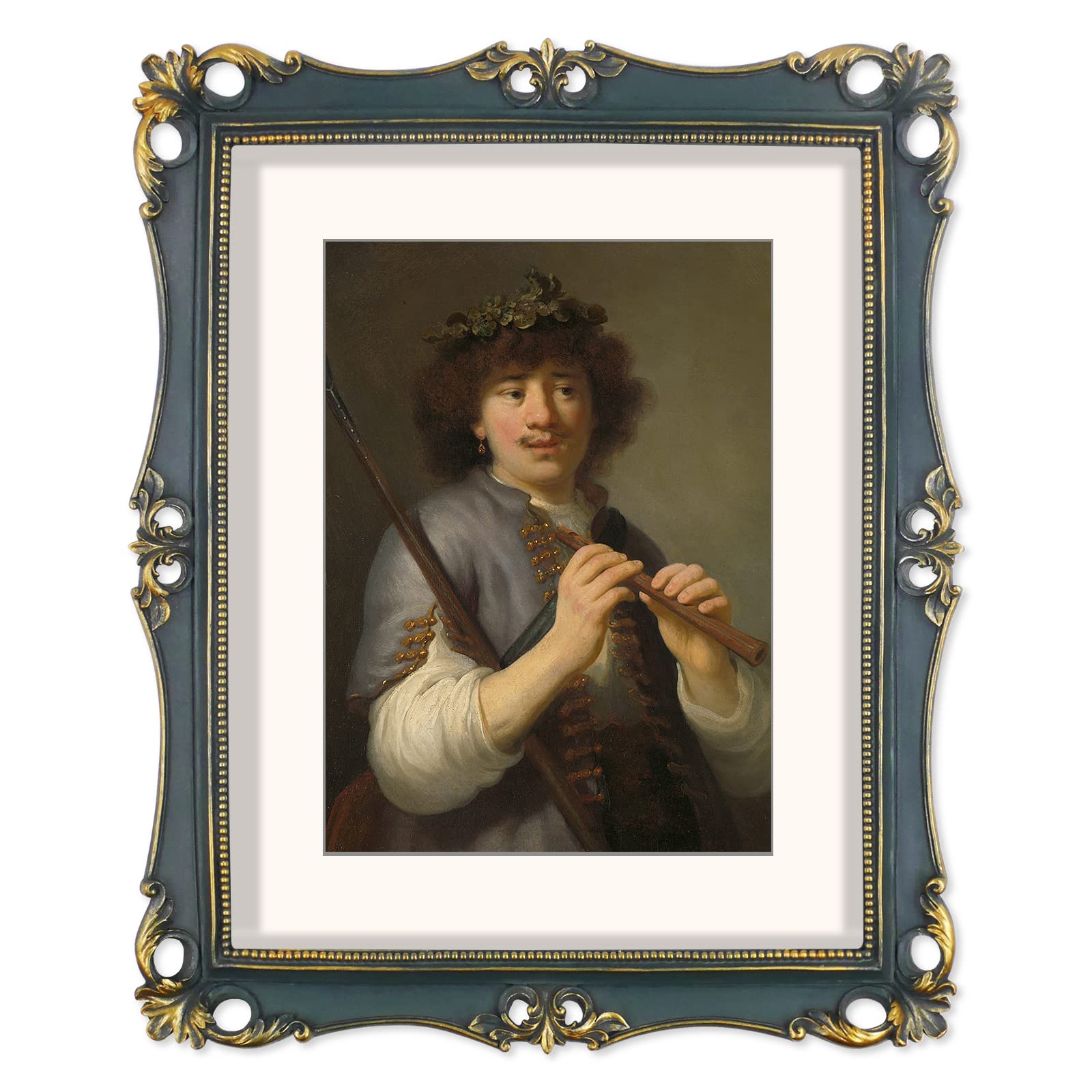 Antique 11x14 Picture Frame with Blue Mat & Gold Trim - Vintage Photo Frame for 8x10 Photos - Wall Mounting Poster Frame for Home & Office Decor - SIMON'S SHOP
