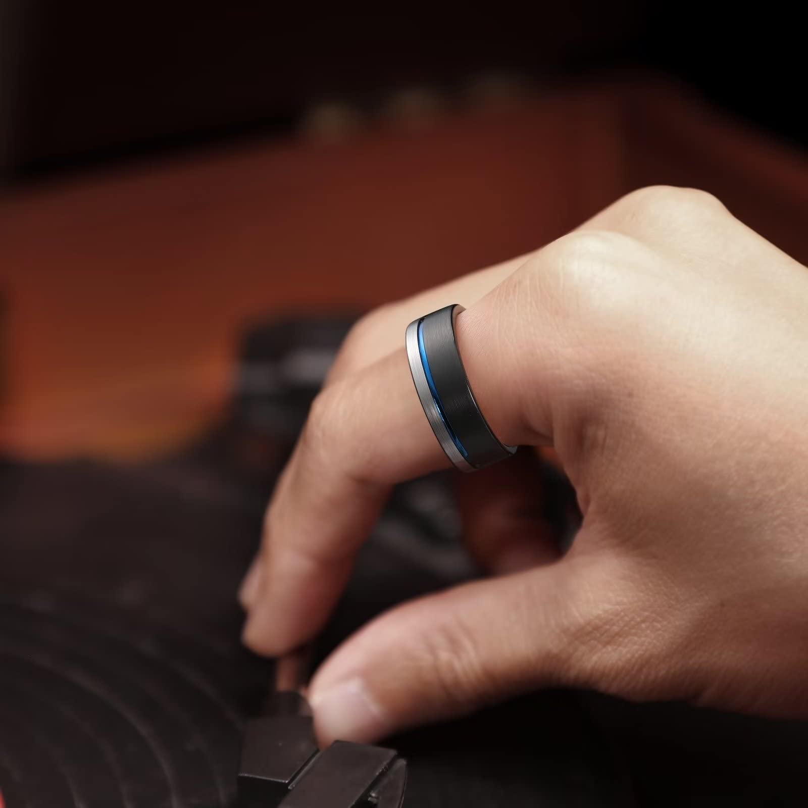 King Will LOOP Men's & Women's Tungsten Carbide Wedding Band Ring - 6mm/8mm Comfort Fit - Black, Silver, Blue, Brushed Gold with Groove Design - Perfect for Anniversaries, Engagements & Everyday Wear