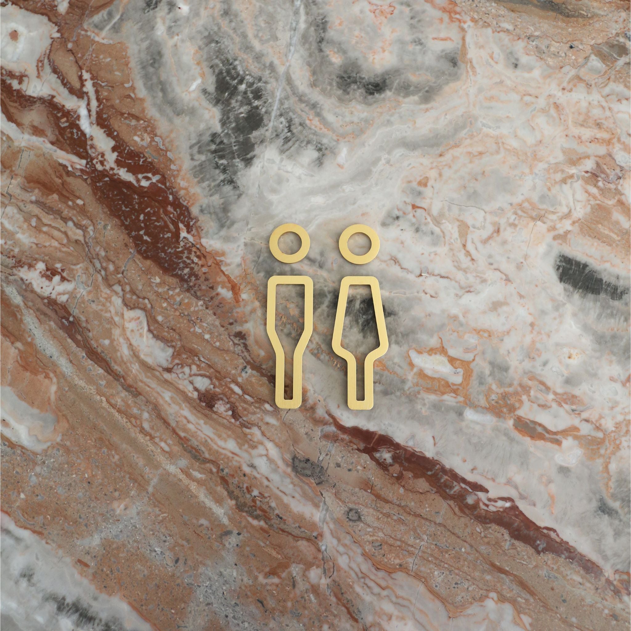 DESIGNSTUFF Restroom Sign - Her/Him Gender Neutral Bathroom Sign in Brushed Brass - Perfect for Modern Homes, Offices, and Public Spaces