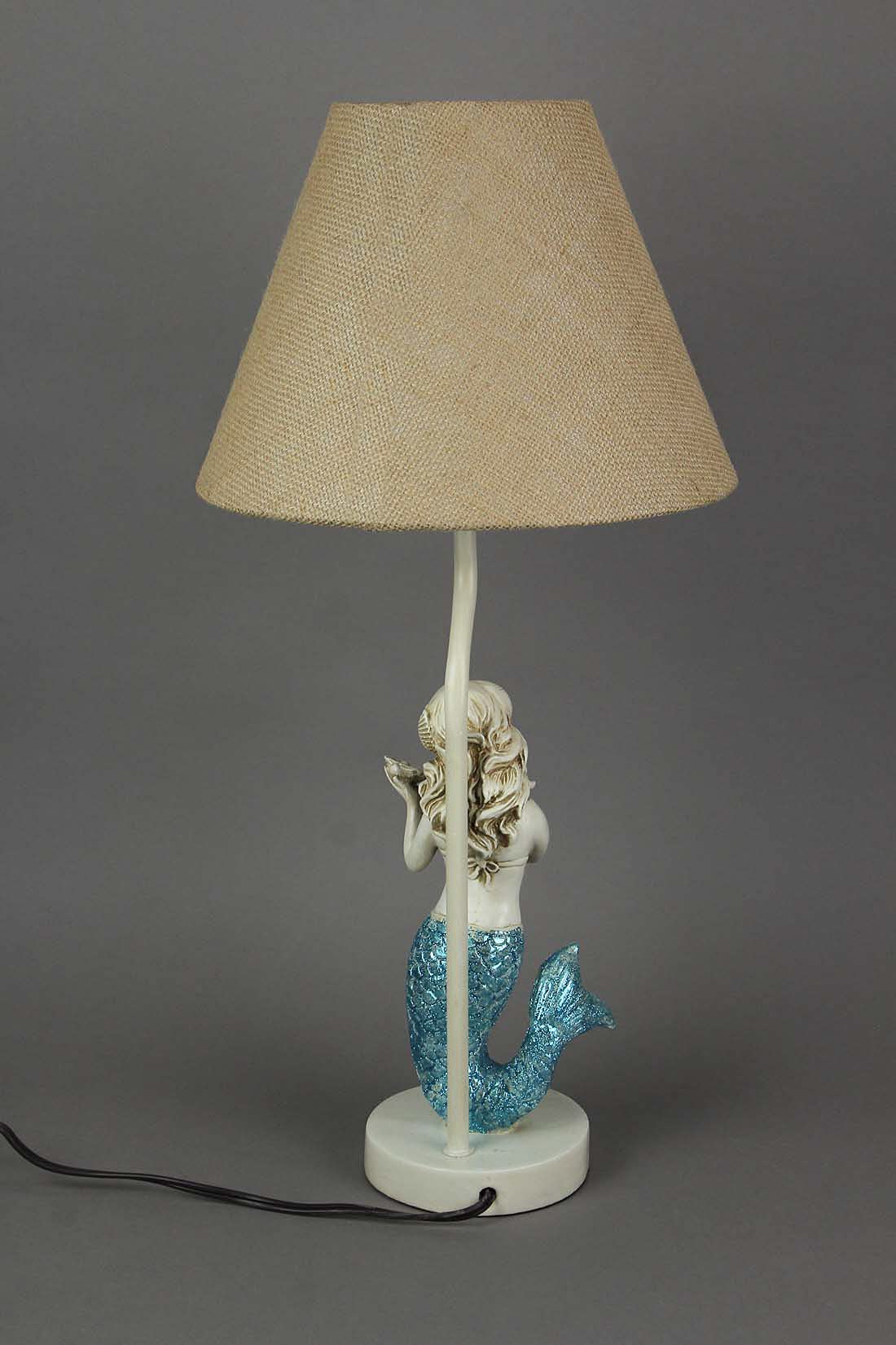 Zeckos Set of 2 Blue Glitter Mermaid Table Lamps with Burlap Shades - 22.5 Inch Coastal Beach Decor for Bedroom, Living Room & Nursery - Perfect for Mermaid Themed Parties & Ocean Inspired Home Decor