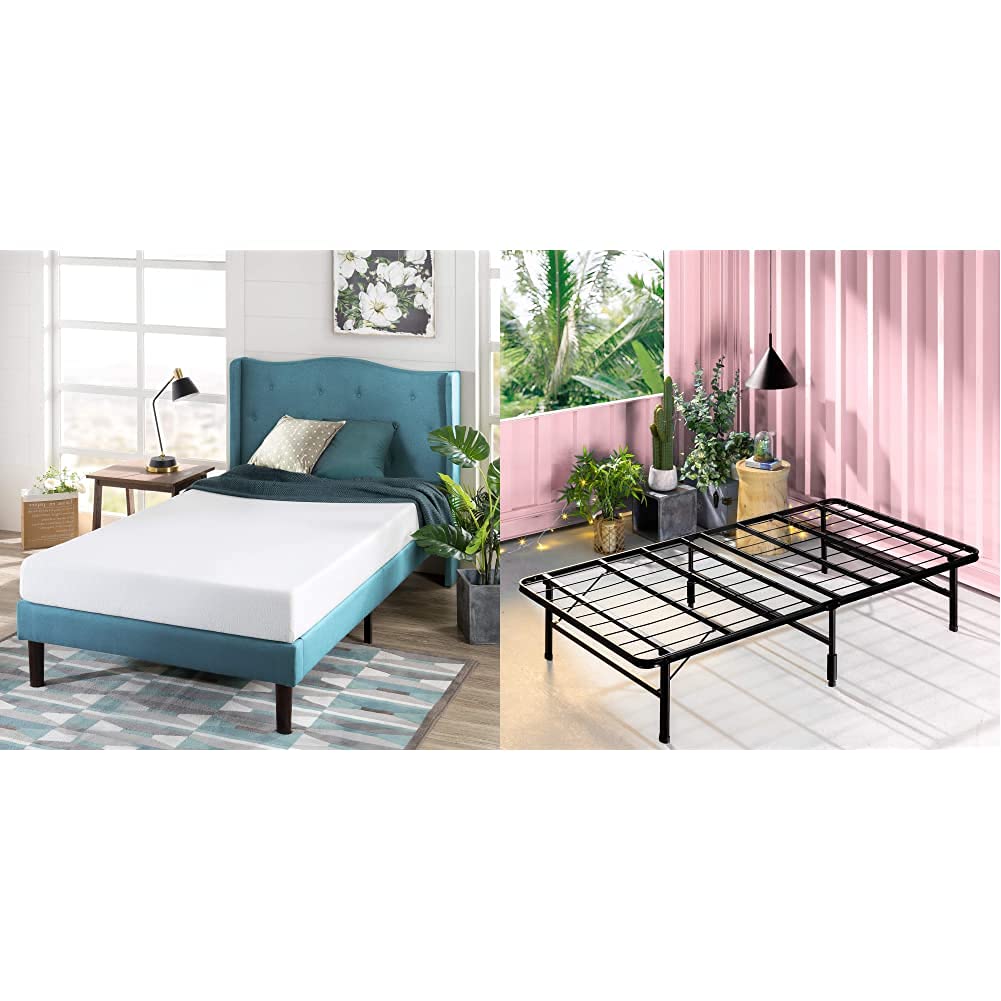 Zinus 6 Inch Green Tea Memory Foam Mattress - CertiPUR-US Certified, Narrow Twin Size | SmartBase Zero Assembly Mattress Foundation & 14 Inch Metal Platform Bed Frame | No Box Spring Needed - Perfect for Dorm Rooms, Guest Beds & Small Spaces