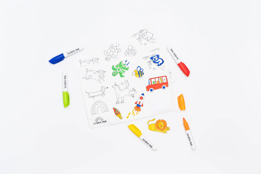 Scribble Mat Coloring Sticker Set for Kids - Reusable Water Drawing Doodle Mat - Fun Educational Activity for Toddlers & Preschoolers - Perfect for Travel, Home Play & Classroom Learning