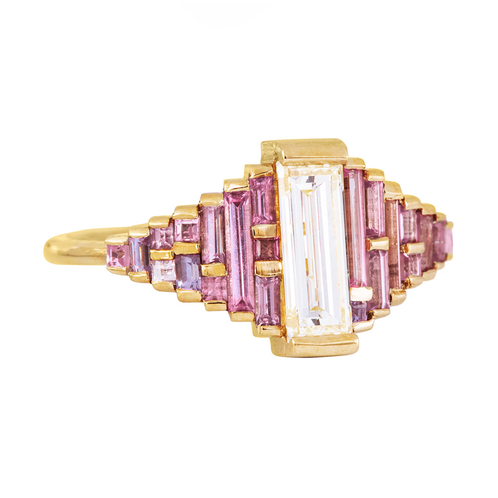 Exquisite Purple & Lilac Sapphire Ring with Baguette Diamonds | Elegant Jewelry for Women | Perfect for Weddings, Anniversaries & Special Occasions