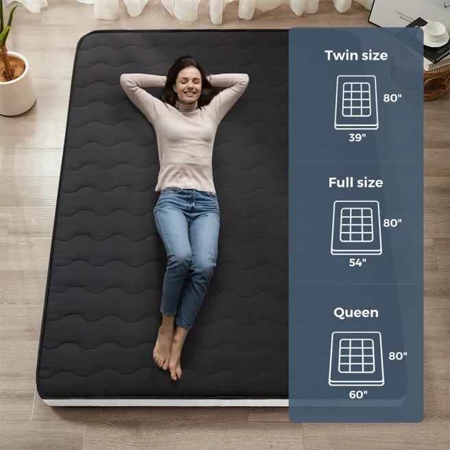 MAXYOYO Padded Japanese Floor Mattress - Black Foldable Roll Up Futon for Bedroom, Guest Room & Travel | Comfortable Floor Sleeping Mat for Adults & Kids
