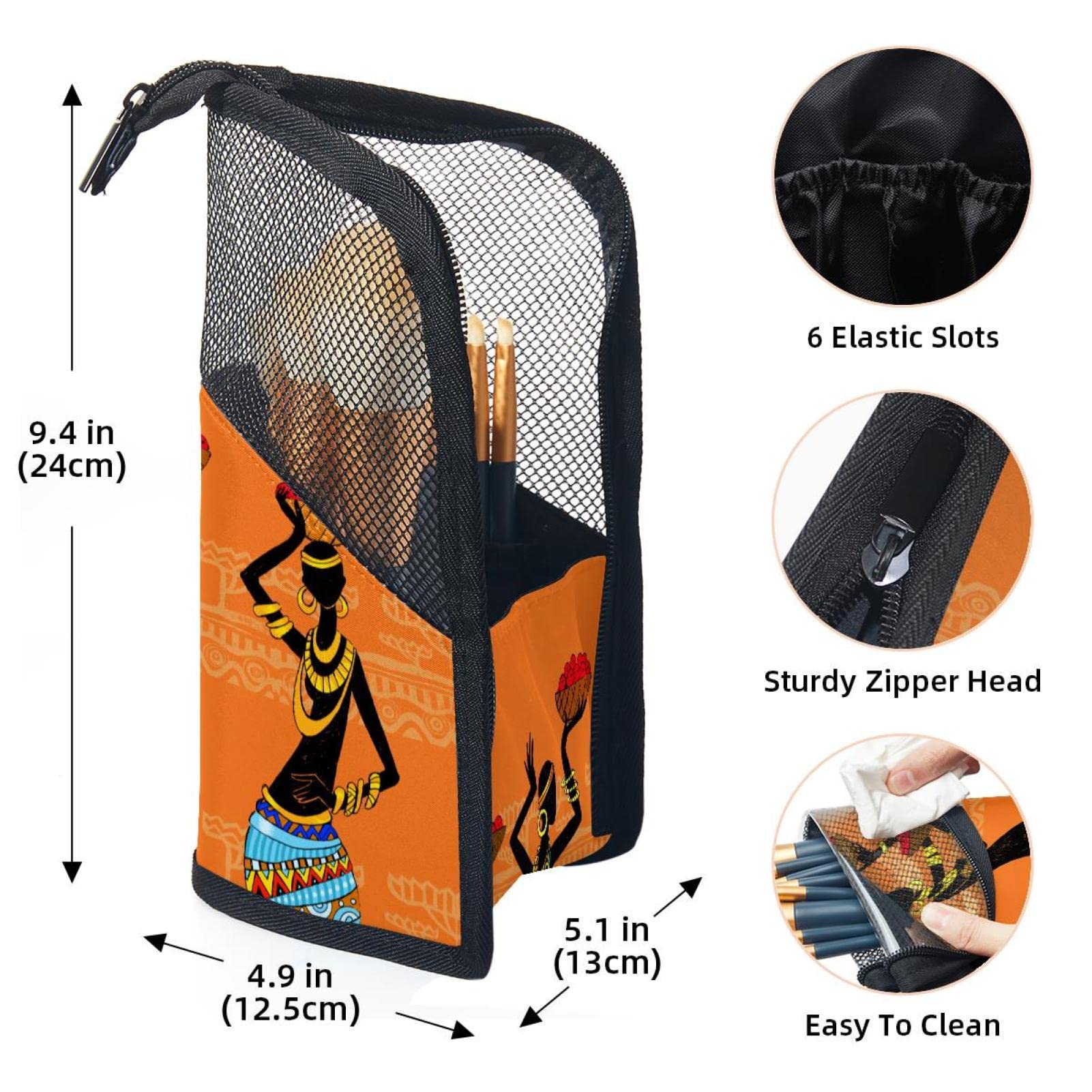 Premium 12-Piece Makeup Brush Organizer Bag - Portable Travel Cosmetic Brush Holder Case with Fruit & Ethnic African Woman Design - Perfect for Home, Travel, and Professional Makeup Artists