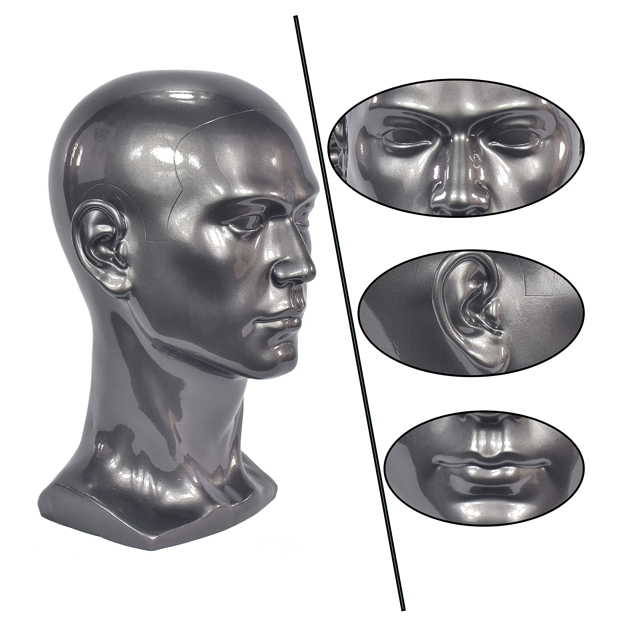Professional Male Mannequin Head for Cosmetology Training - Display Headset, Headphones, Game Console & Hats - Perfect for Salon Practice, Retail Displays & Photography Props