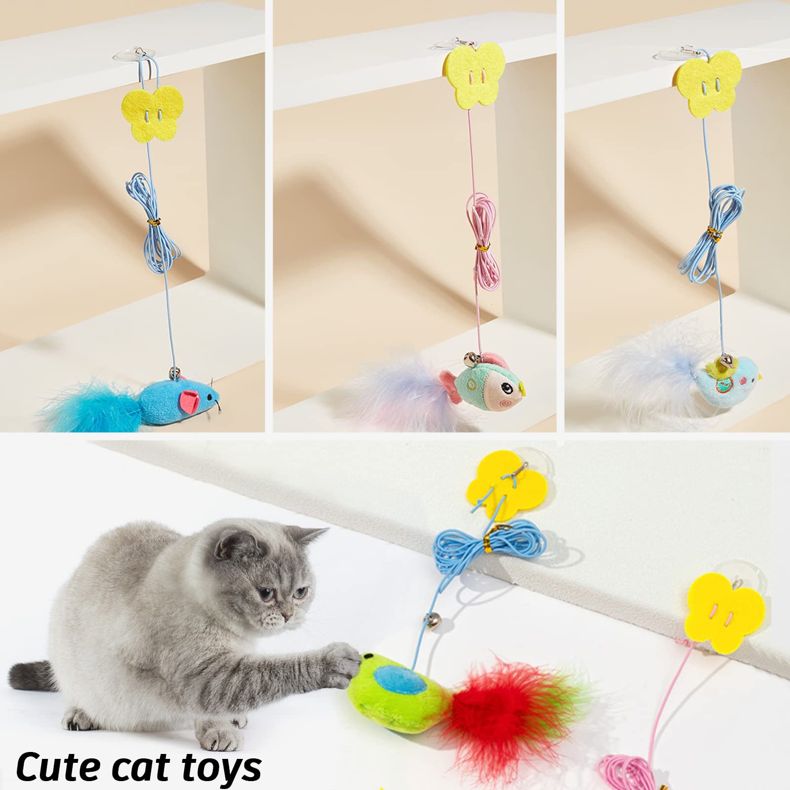 Sobirdos 4-Pack Retractable Cat Hanging Toys - Interactive Exercise Rope for Indoor Cats - Fun Door Bouncing & Jumping Play - Perfect for Playtime, Training & Keeping Cats Active