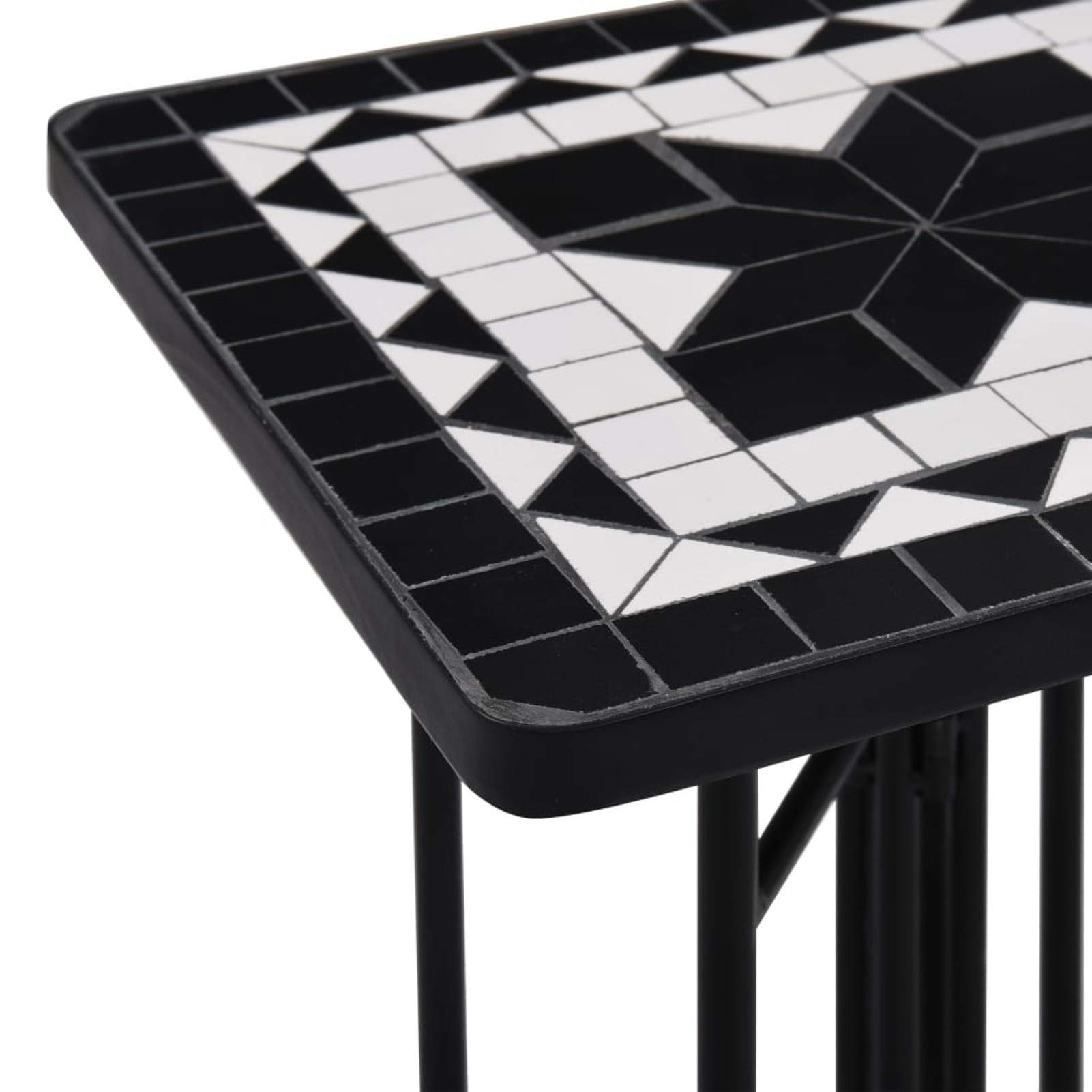 Black and White Ceramic Mosaic Side Table - Outdoor Patio Decor, Plant Stand for Garden, Balcony, and Poolside Use