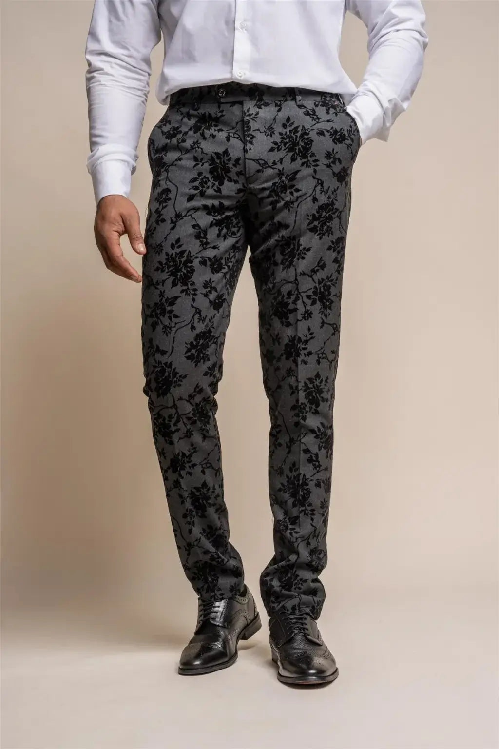 Cavani Georgi Floral Print 3-Piece Suit for Men - Black & Red Formal Tuxedo Set for Weddings, Prom, Red Carpet Events & Special Occasions