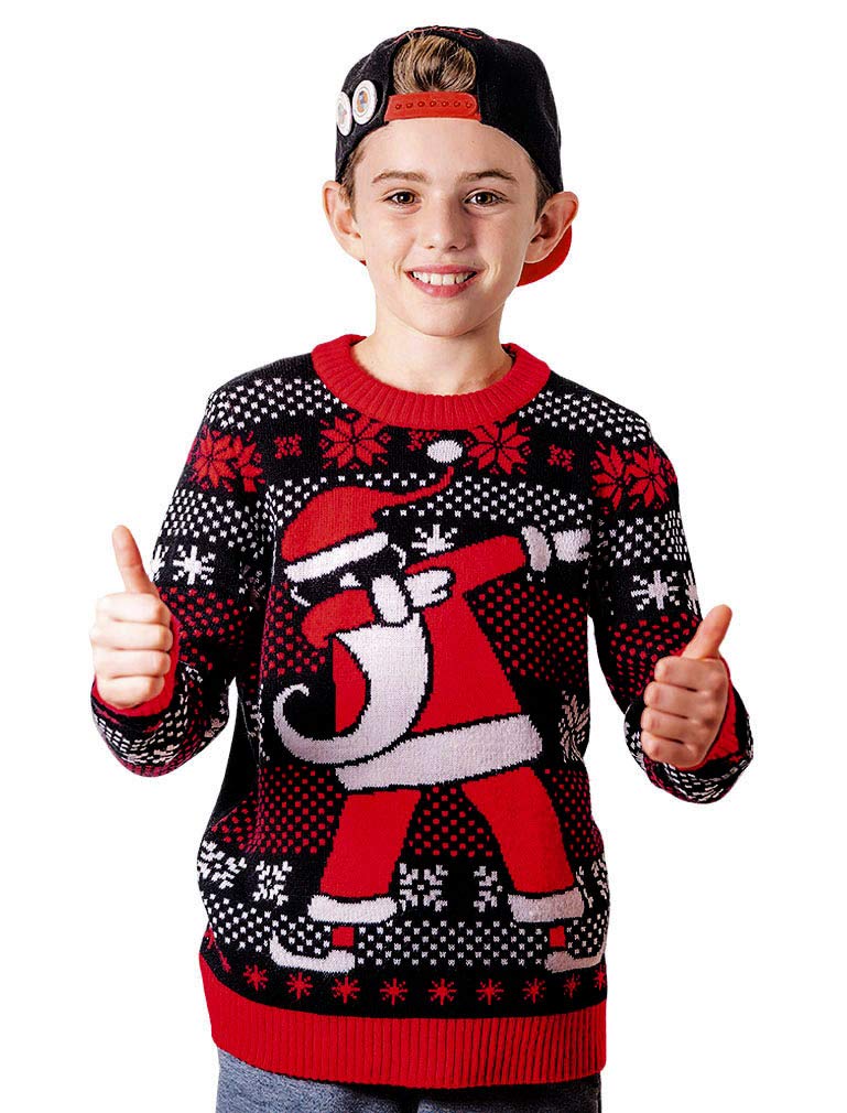 Tstars Funny Santa Claus Ugly Christmas Sweater for Boys - Festive Holiday Pullover for Kids & Youth (Medium) | Perfect for Christmas Parties, Family Gatherings & Ugly Sweater Contests