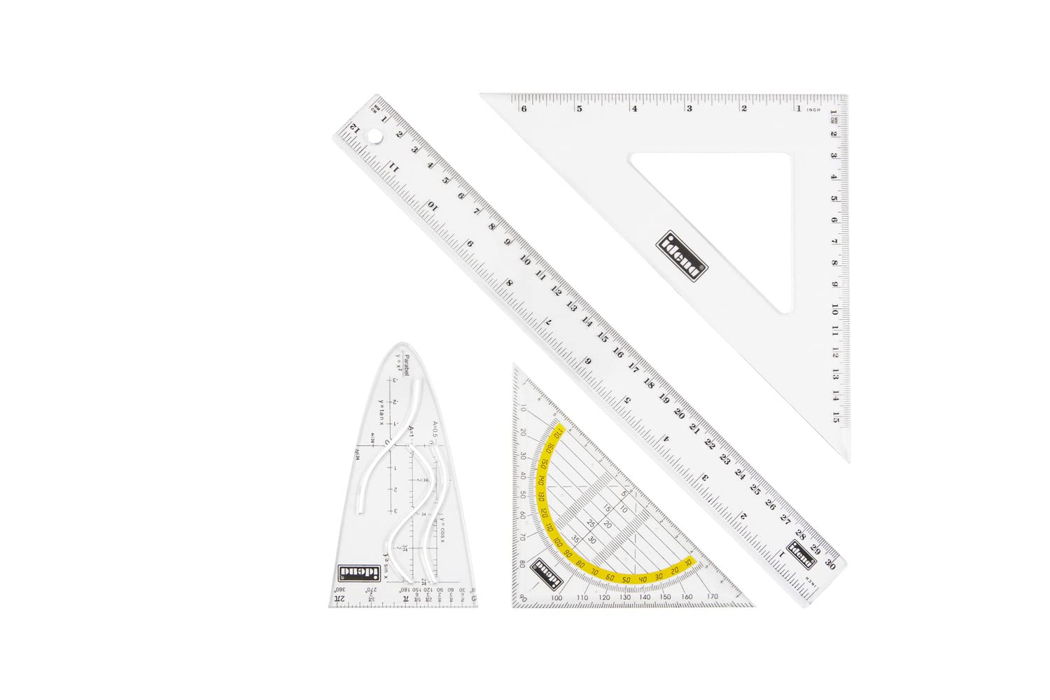 4-Piece Geometry Set Square Kit - Perfect for Students, Engineers & Architects - Ideal for Math Class, Drafting & Technical Drawing