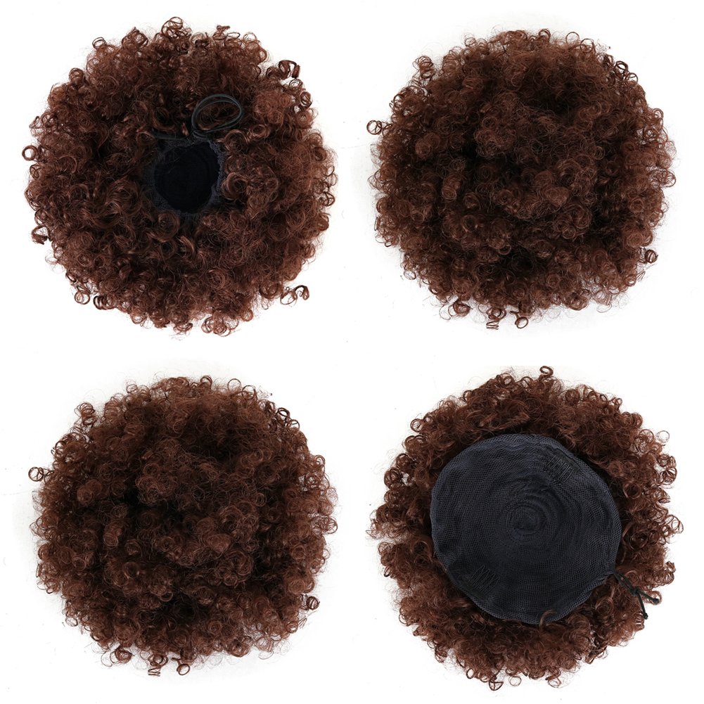 High Puff Afro Ponytail Hair Extension - Short Kinky Curly Synthetic Clip-in Ponytail with Drawstring | Fiber Puff Wrap Updo for Black Women | Perfect for Parties, Weddings & Everyday Wear (Light Brown)