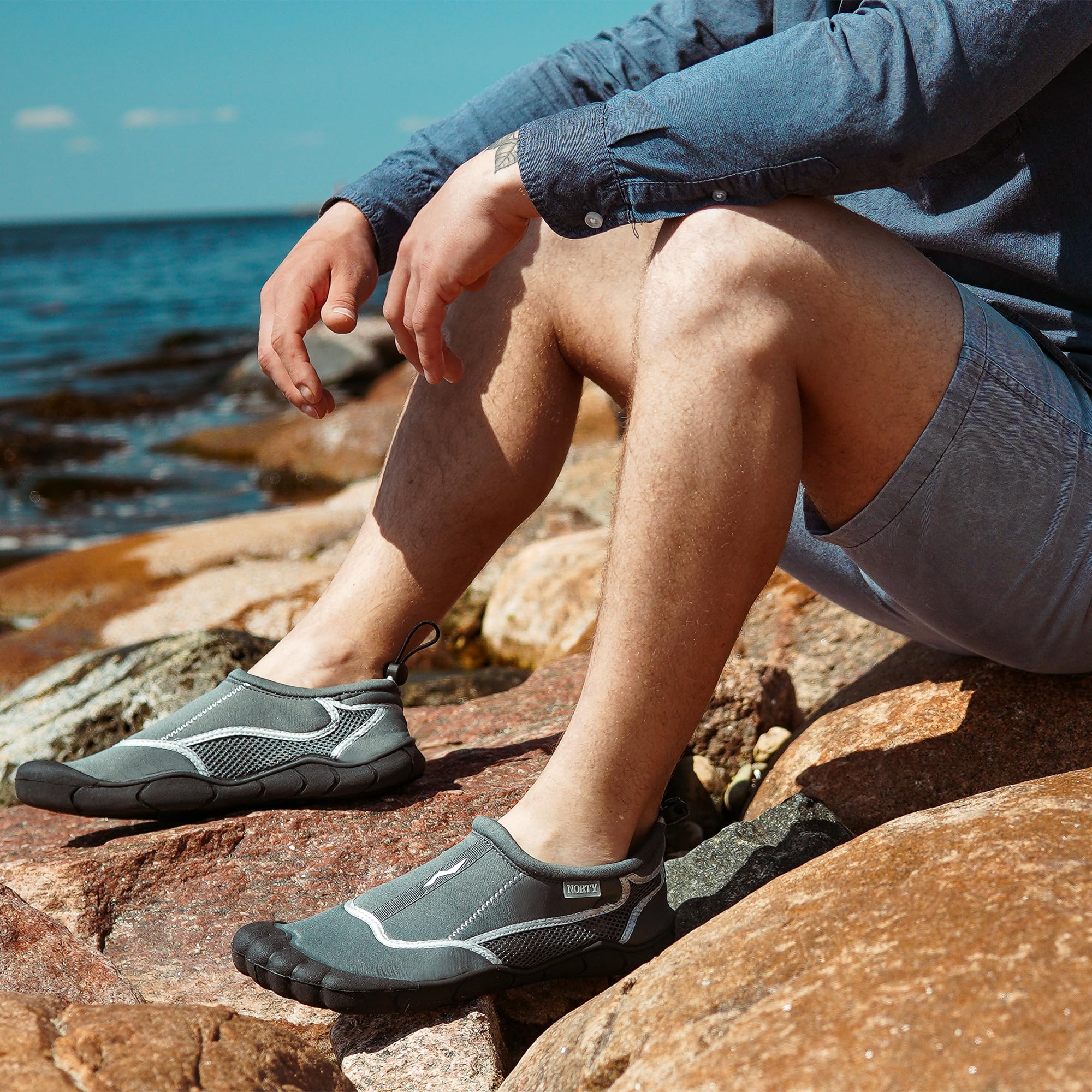 NORTY Wave Aqua Sock Water Shoes for Men - Quick-Dry Swim & Beach Shoes - Lightweight Water Socks for Swimming, Surfing, Kayaking & Outdoor Water Activities