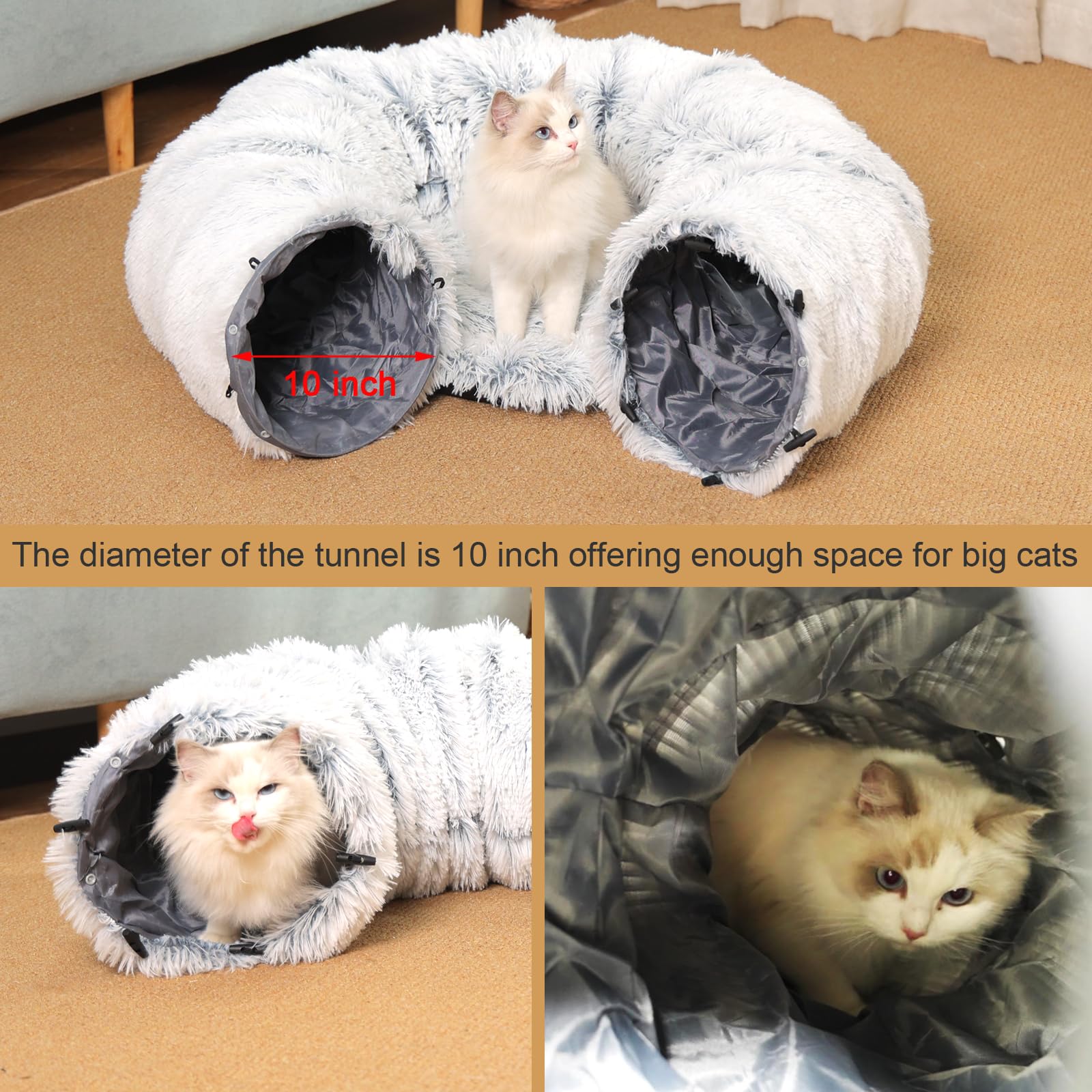 Cat Tunnel Bed for Indoor Cats - Cozy Donut Tunnel Tube Playground with Cat Toys & Balls | Peekaboo Hideaway for Kittens, Rabbits & Ferrets | Includes 6 Extra Snap Fasteners | Perfect for Playtime, Napping & Stress Relief