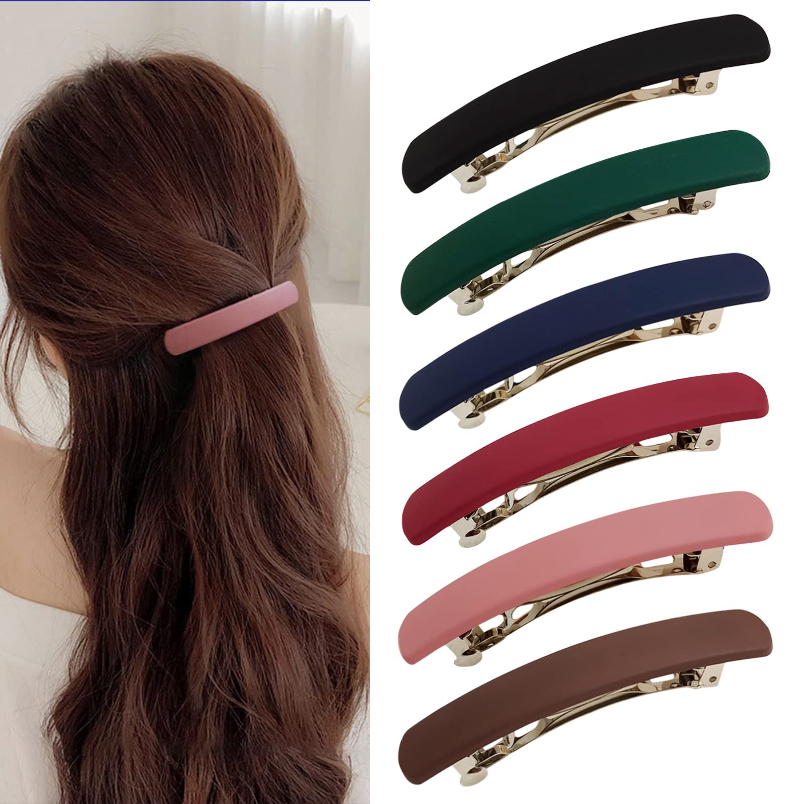 Bekecidi 6 PCS Matte Hair Clips - Colored Hair Barrettes Metal Snap-on Hair Pins for Women & Girls - No Hair Damage French Clasp Hair Styling Accessories (Rectangle) - Perfect for School, Work, Parties & Everyday Use