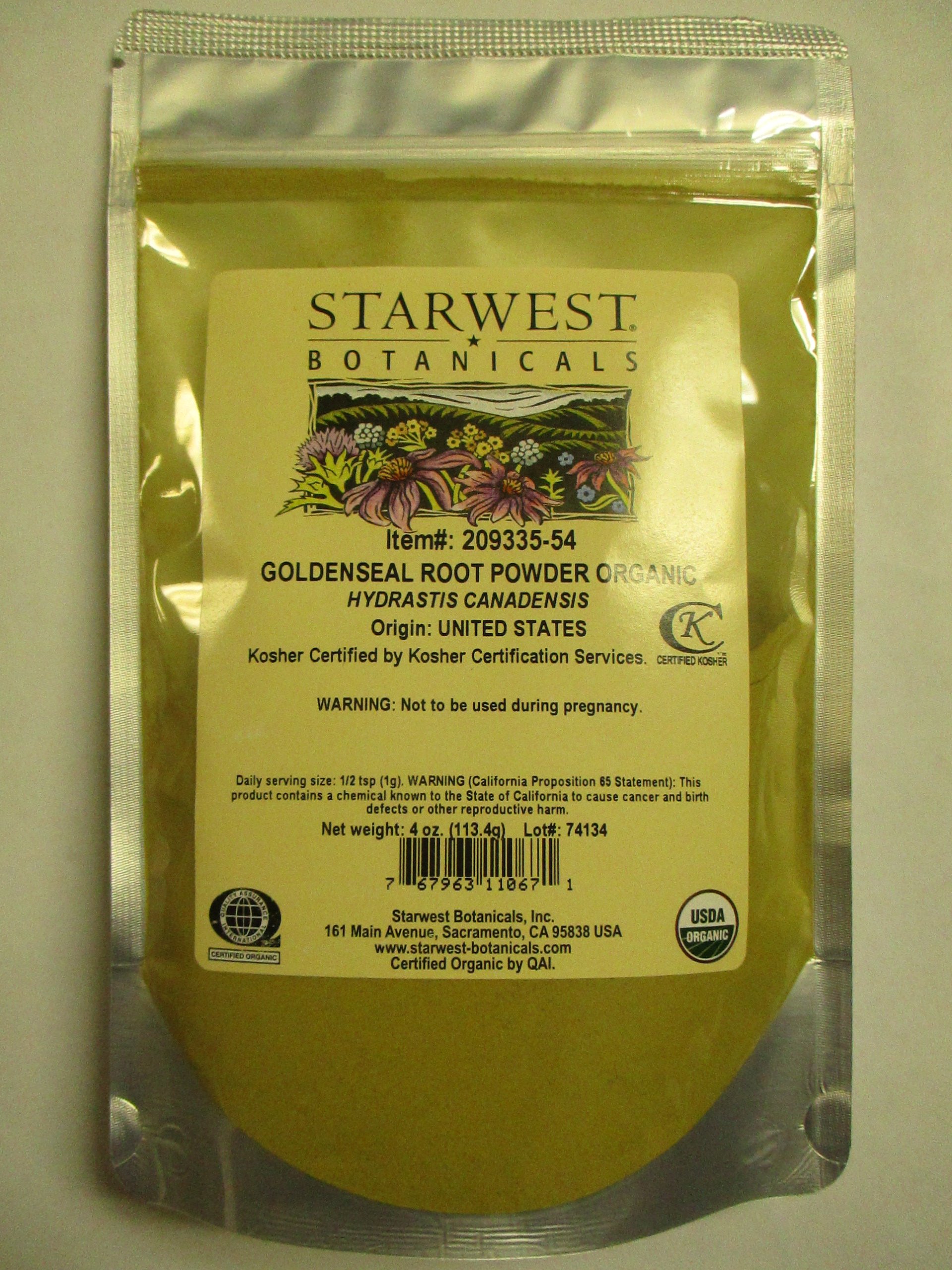 Organic Goldenseal Root Powder by Starwest Botanicals - 4 oz | Herbal Supplement for Immune Support & Wellness | Perfect for Teas, Tinctures & Natural Remedies
