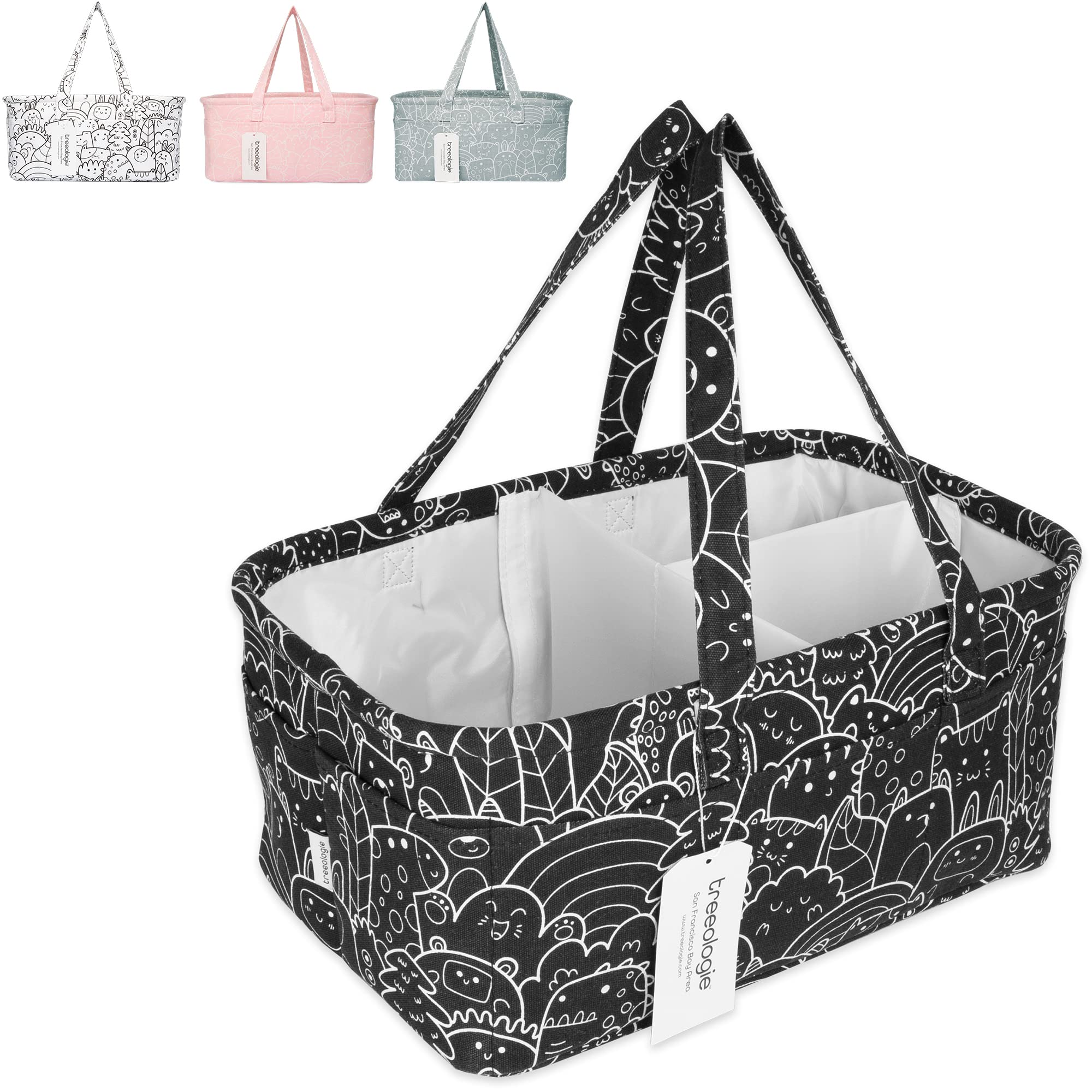 Baby Diaper Caddy Organizer - Nursery Changing Table Storage Basket & Car Tote Bag for Diapers, Wipes, and Essentials - Perfect Newborn Shower Gift for Boys and Girls - Portable Travel Bin for Home & On-the-Go (Black)