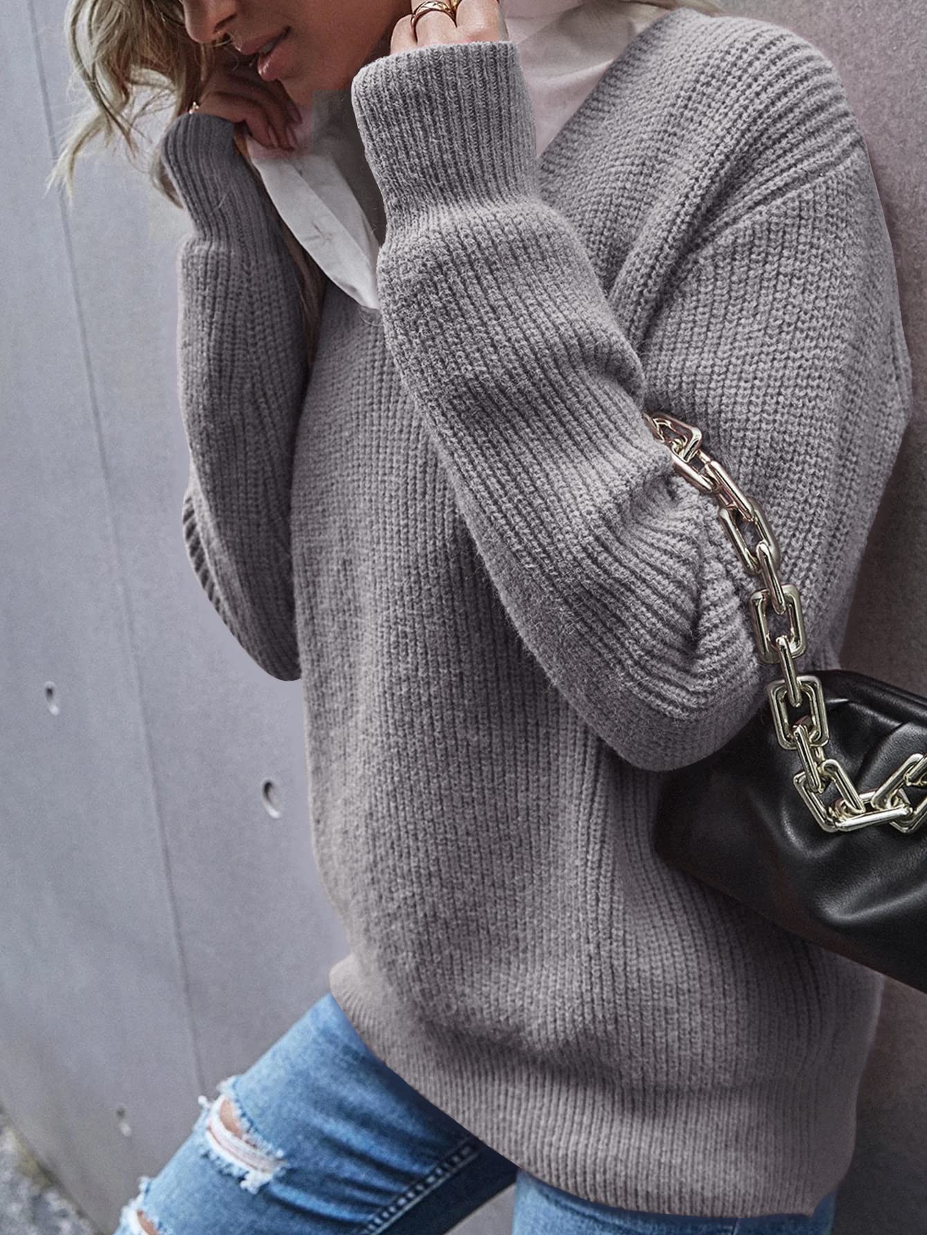 Eurivicy Women's Oversized Chunky Knit Sweater - Long Sleeve V-Neck Pullover Jumper, Soft Loose Knitted Top for Fall & Winter, Casual Outfit for Work, Date Night or Coffee Dates