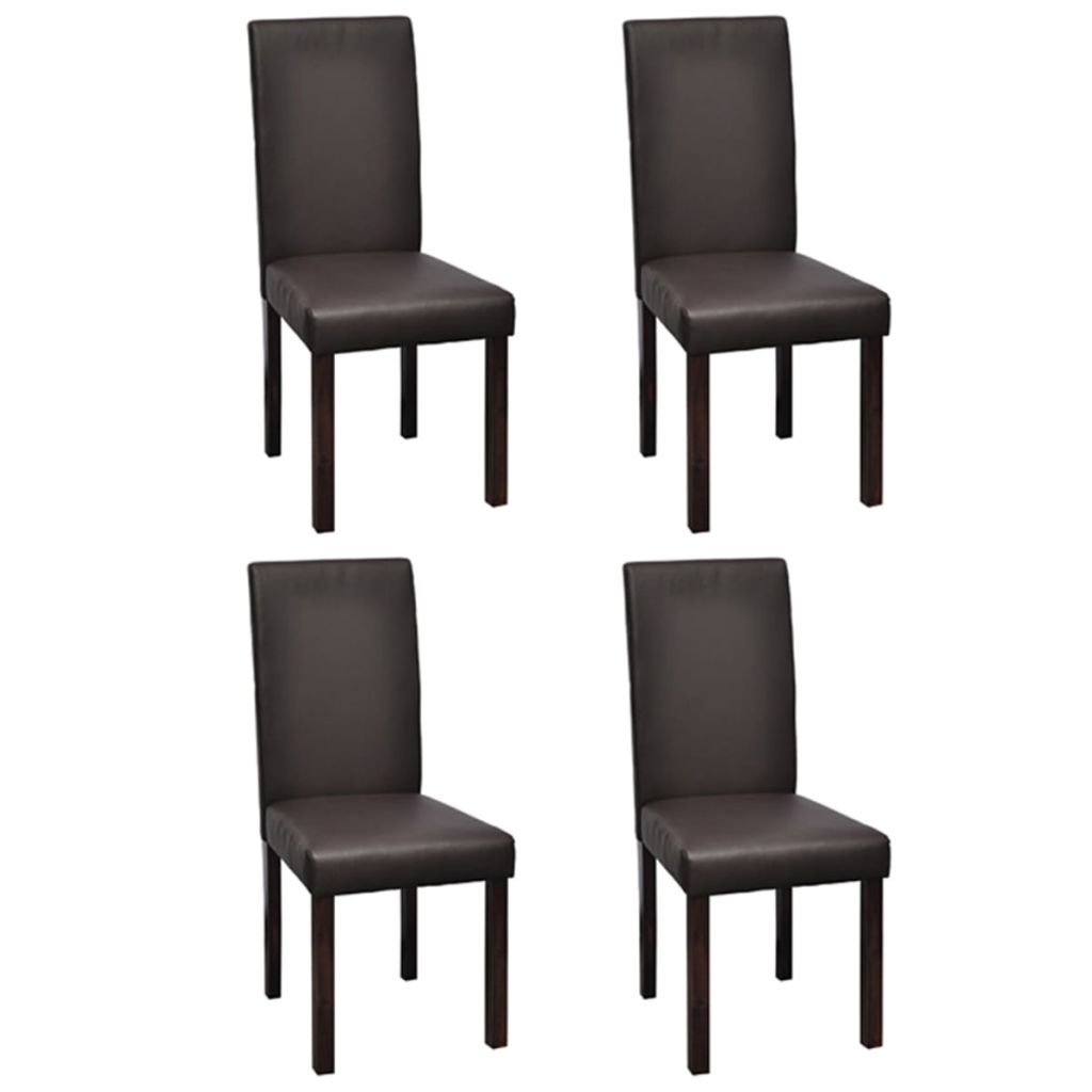 H.BETTER 4-Piece Brown Faux Leather Dining Chairs Set - Modern Kitchen & Dining Room Chairs for Home, Restaurant, and Office Use