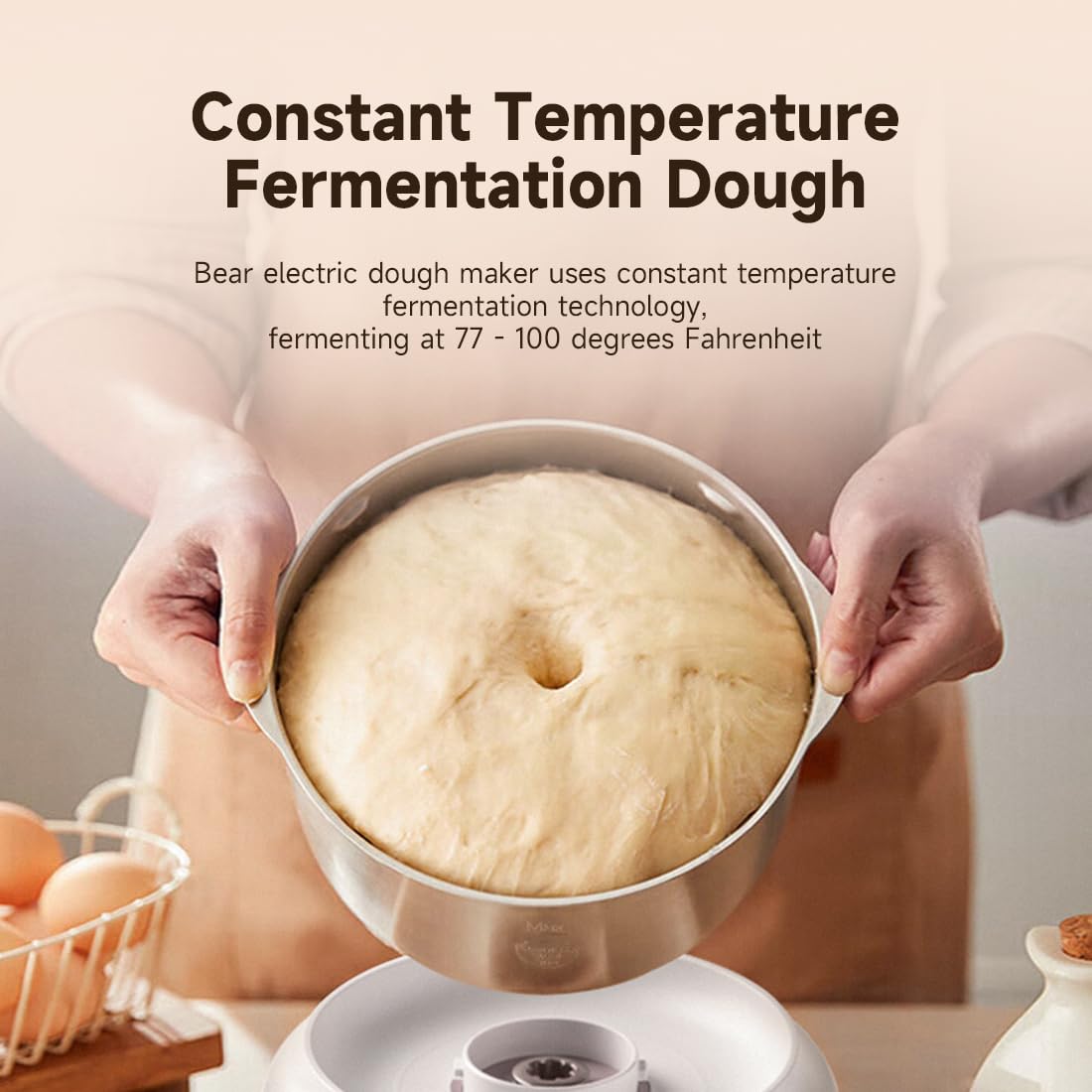 Bar Bear 3.7Qt Electric Dough Maker with Ferment Function - Compact Pizza & Bread Dough Machine, 304 Stainless Steel, HMJ-A35M1, Purple - Perfect for Home Baking, Restaurants, and Bakeries