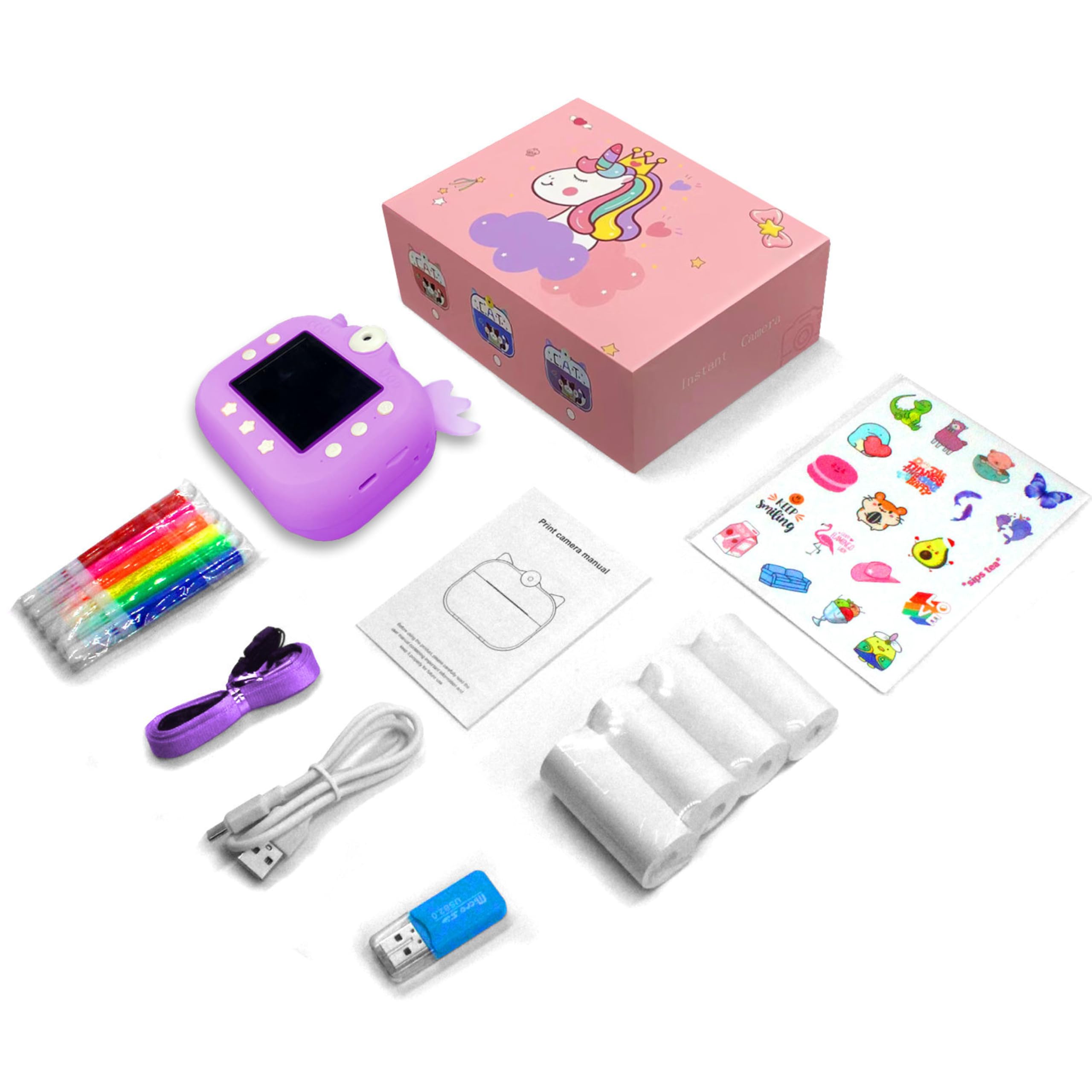 Kids Instant Print Camera - Zero Ink Digital Photo & Video Camera for Girls & Boys with 16GB Micro SD Card & Photo Paper Rolls | Perfect Birthday Gift for Kids (Purple) | Capture Memories at Parties, Travel & Family Events
