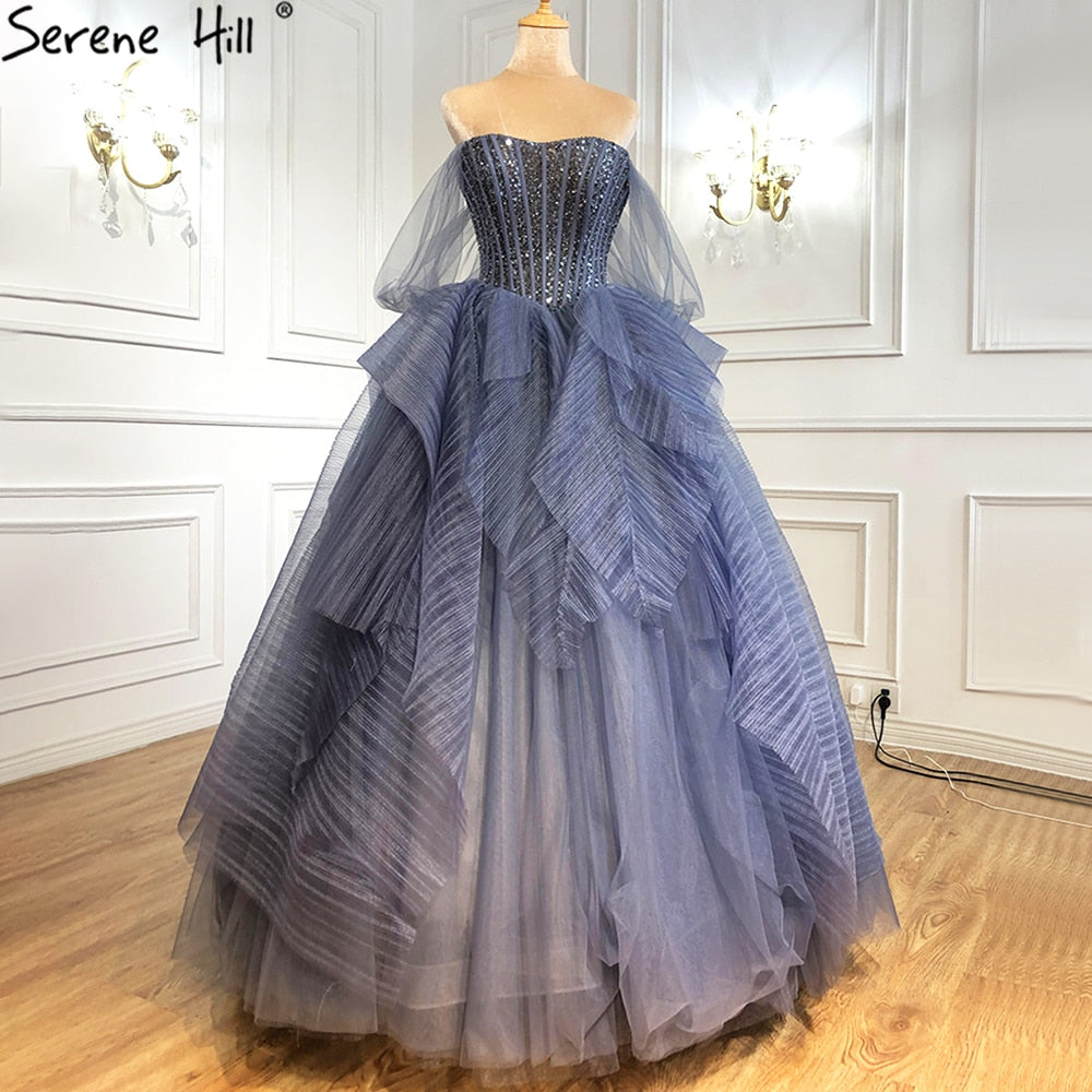 Serene Hill Luxury Blue Beaded Evening Dress Strapless Sexy Ball Gown for Women 2025 - Perfect for Prom, Gala & Formal Parties | LA70936