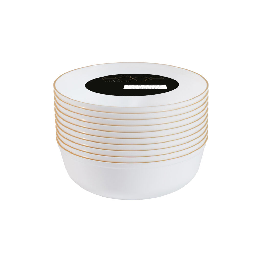6 oz. White and Gold Round Dessert Bowls - Set of 10, Elegant Porcelain Small Bowls for Ice Cream, Pudding, Candy, Snacks - Perfect for Parties, Weddings, Home Decor & Gifting