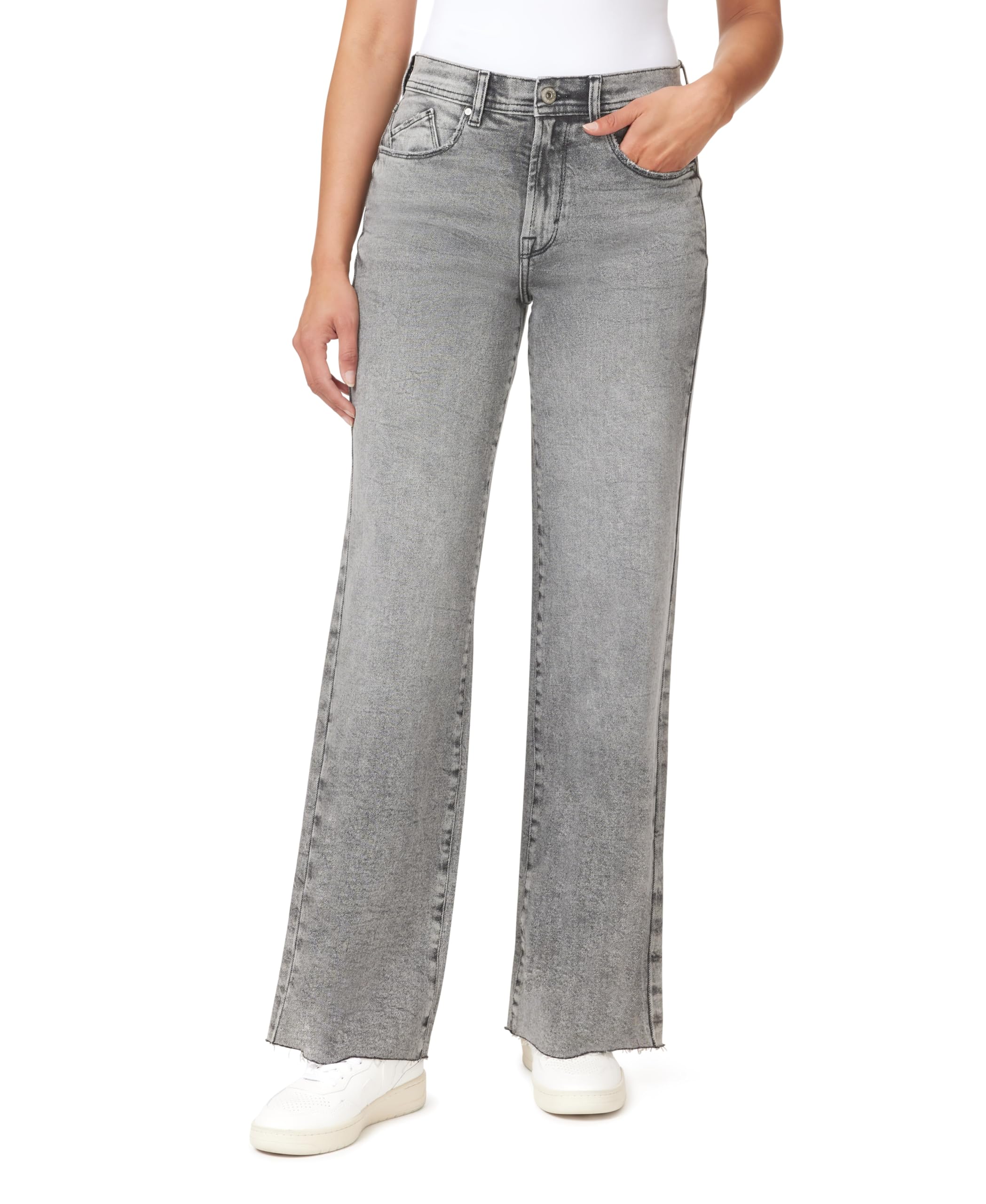 Kensie Women's Kaya High-Rise Wide Leg Raw Hem Jeans - 32-Inch Inseam (Size 0-14) | Comfortable & Stylish Denim Pants for Casual Wear, Office Outfits & Night Out