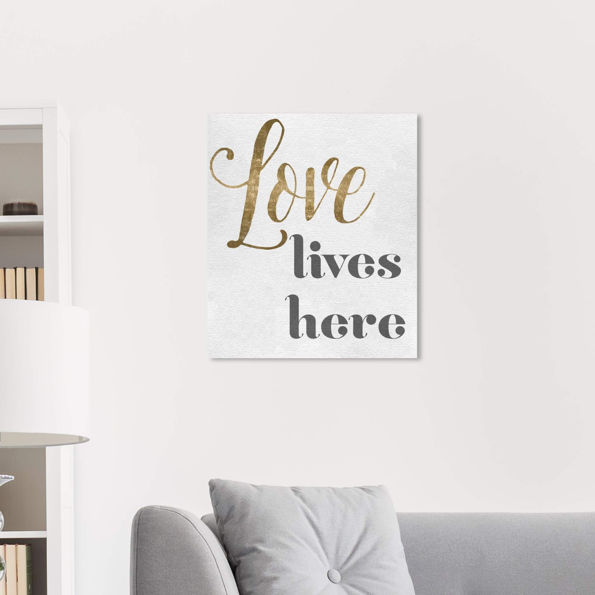 Oliver Gal Artist Co. 'Love Lives Here' Wall Art Canvas Print - 20x24 Inch Typography Quote Home Decor in Gold & Gray | Perfect for Living Room, Bedroom & Office Decor