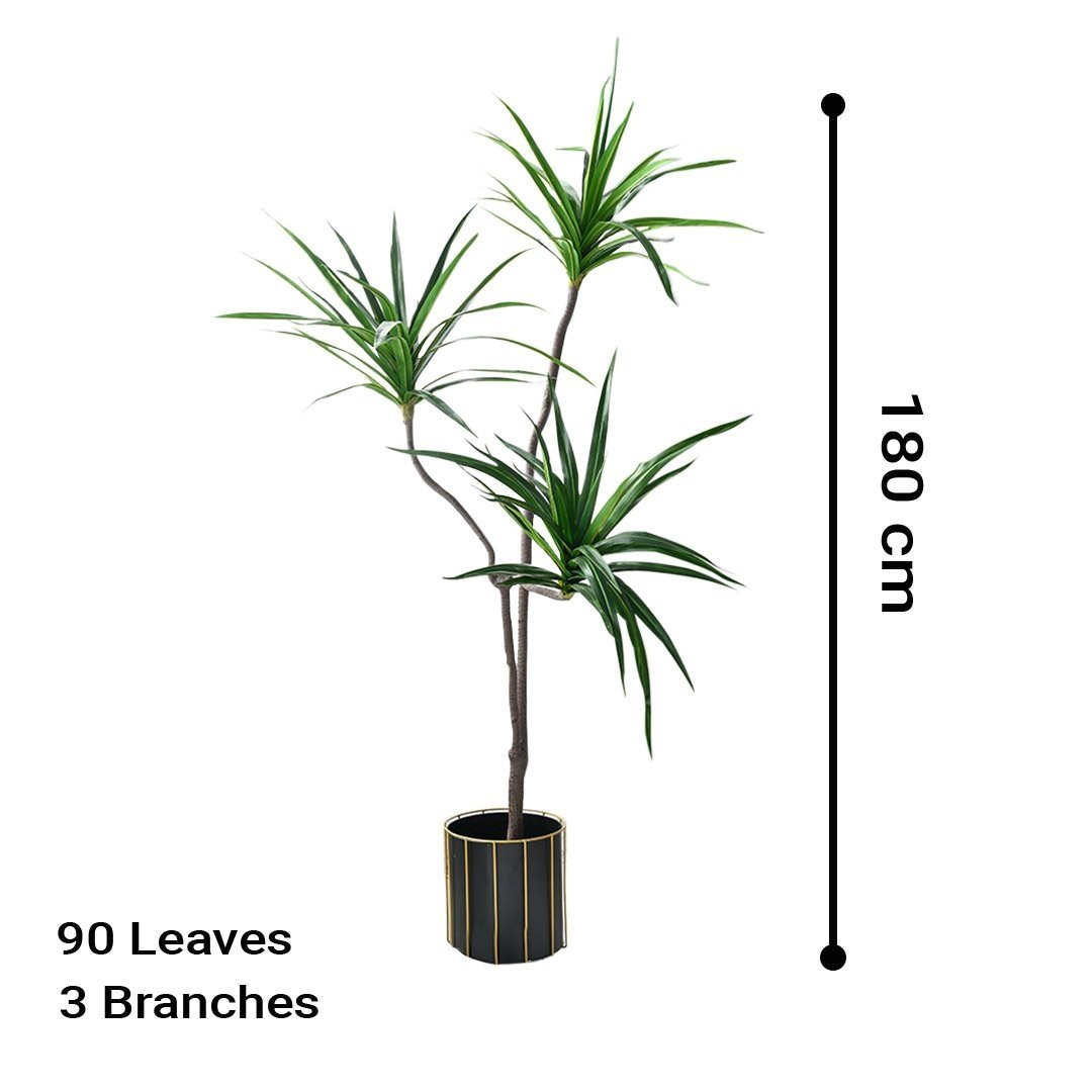 2 Pack 180cm Green Artificial Indoor Brazilian Iron Tree Fake Plant - 3 Heads Realistic Faux Plant for Home, Office, Living Room Decor