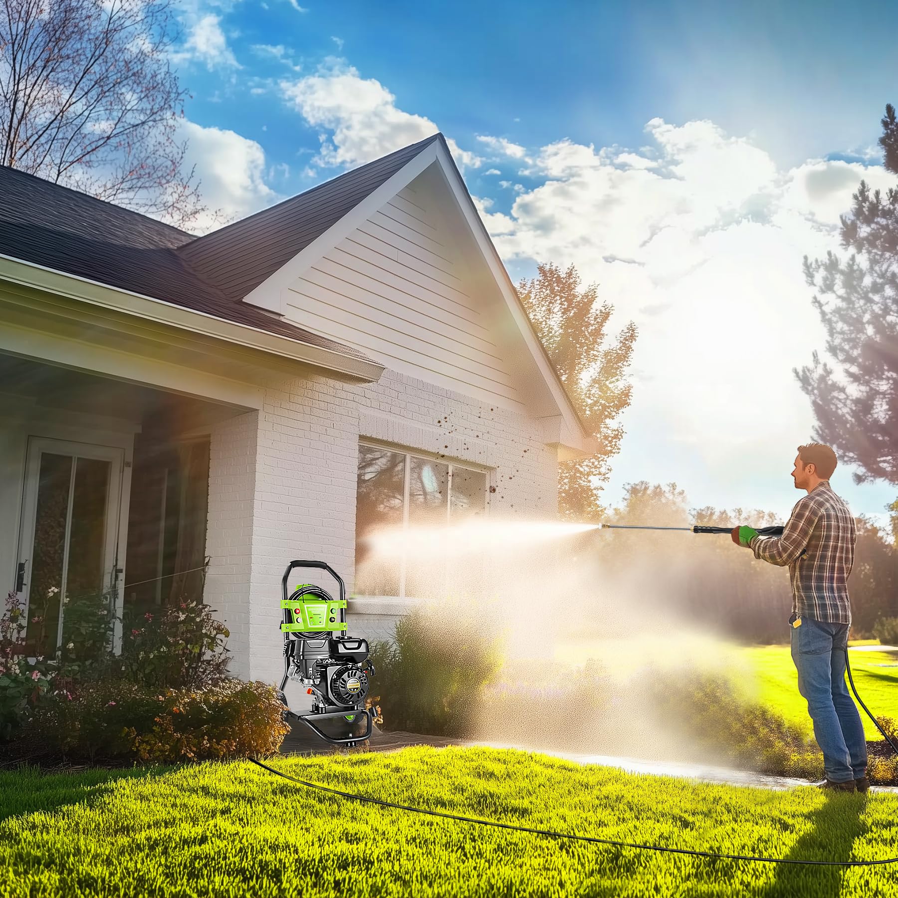 TEANDE 4200PSI Gas Pressure Washer with 209CC Engine - 2.4GPM High Power Washer, 25ft Hose & 4 Nozzles for Home, Yard, Garden, Car, Driveway and Patio Cleaning