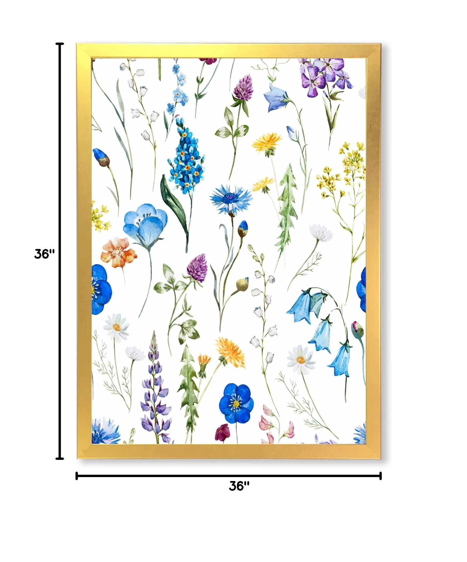 DesignQ Blue Wild Flowers Traditional Framed Wall Art - Hand-Painted Canvas Painting for Living Room, Bedroom & Office Decor
