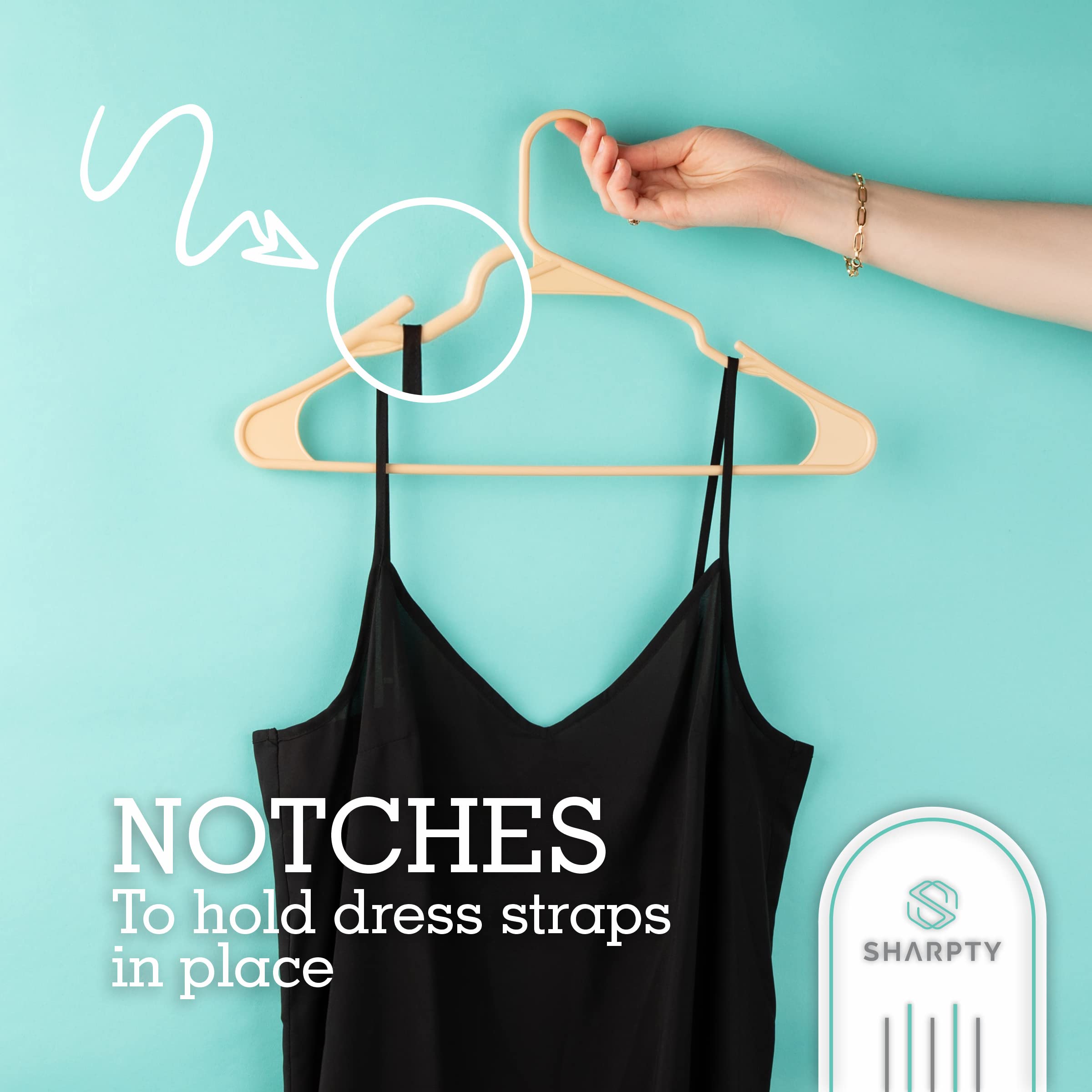 Sharpty Plastic Clothes Hangers - 20 Pack Beige | Durable, Thick & Space-Saving Hangers for Shirts, Coats & Clothing | Perfect for Closet Organization, Everyday Use & Room Essentials