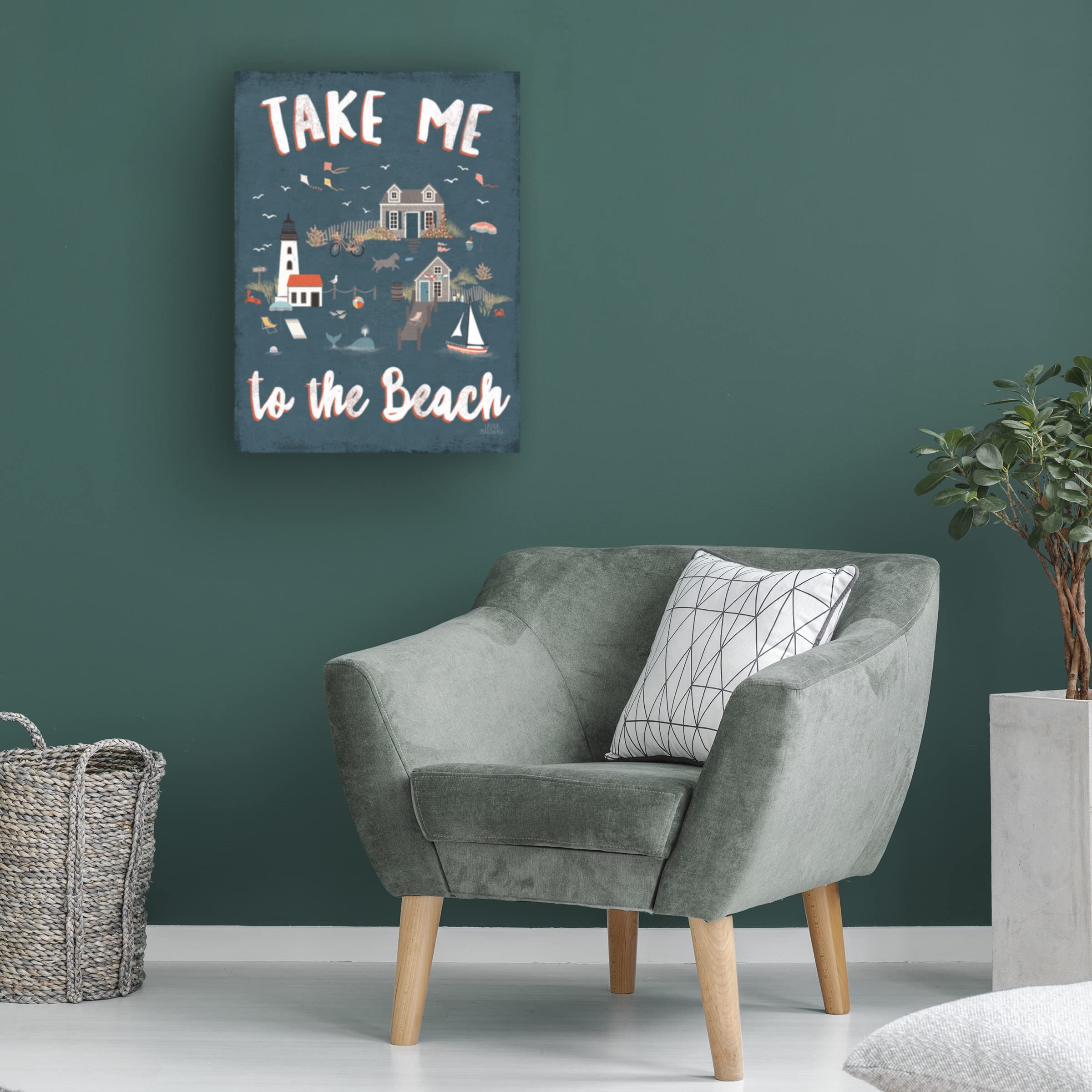 Laura Marshall 'Seaside Village VI' Canvas Wall Art Print - Coastal Beach Landscape Painting for Living Room, Bedroom & Office Decor