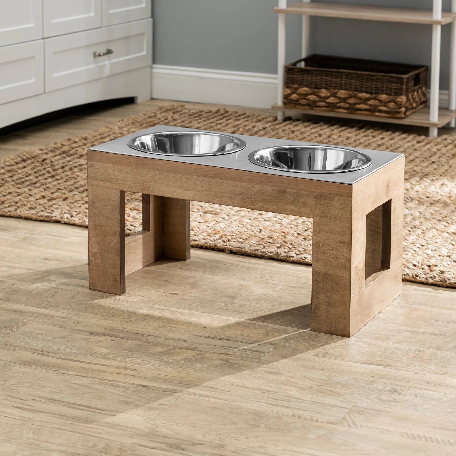 Modern Forest Natural Wood & Stainless Steel Cat Feeder - Eco-Friendly Pet Bowl for Indoor/Outdoor Use - Perfect for Kittens & Adult Cats