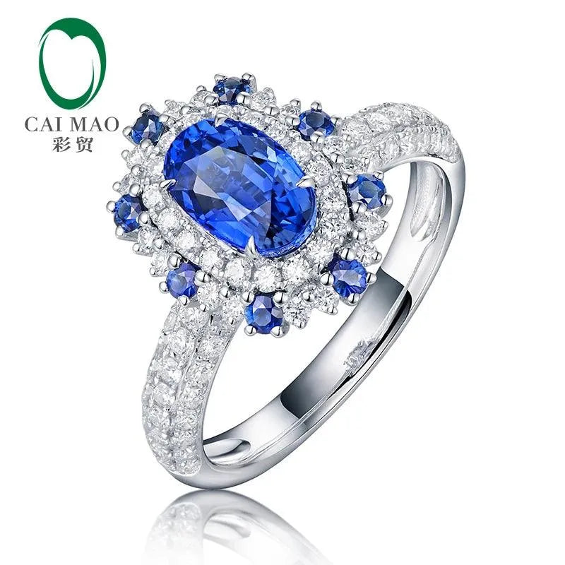 1.57ct Natural Sapphire & Diamond Halo Engagement Ring in 18K White Gold - Perfect for Proposals, Weddings & Anniversary Gifts