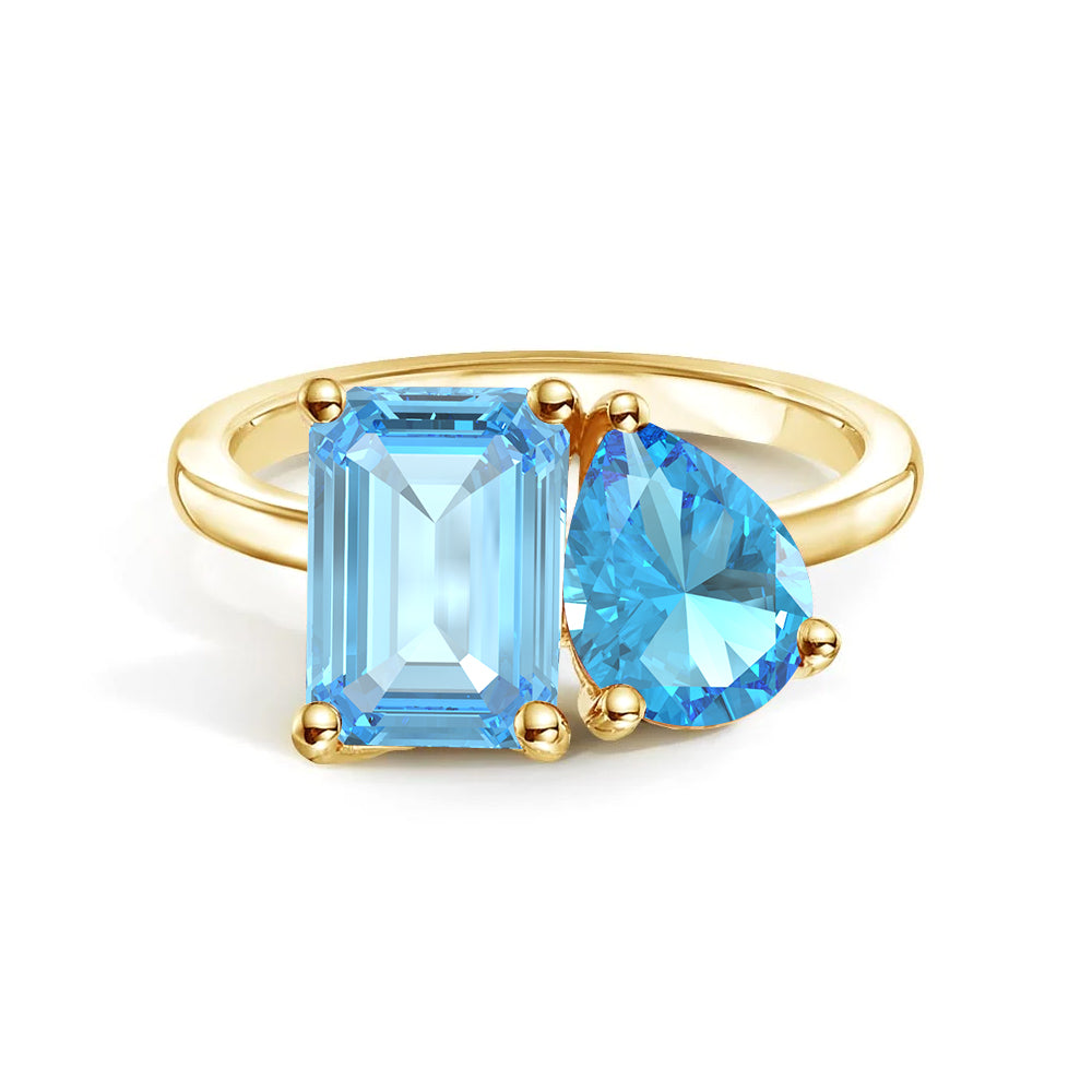 Personalized Toi et Moi Aquamarine Birthstone Ring for Women - Custom Anniversary, Engagement & Wedding Jewelry Gift - Perfect for Couples, Brides & Romantic Occasions