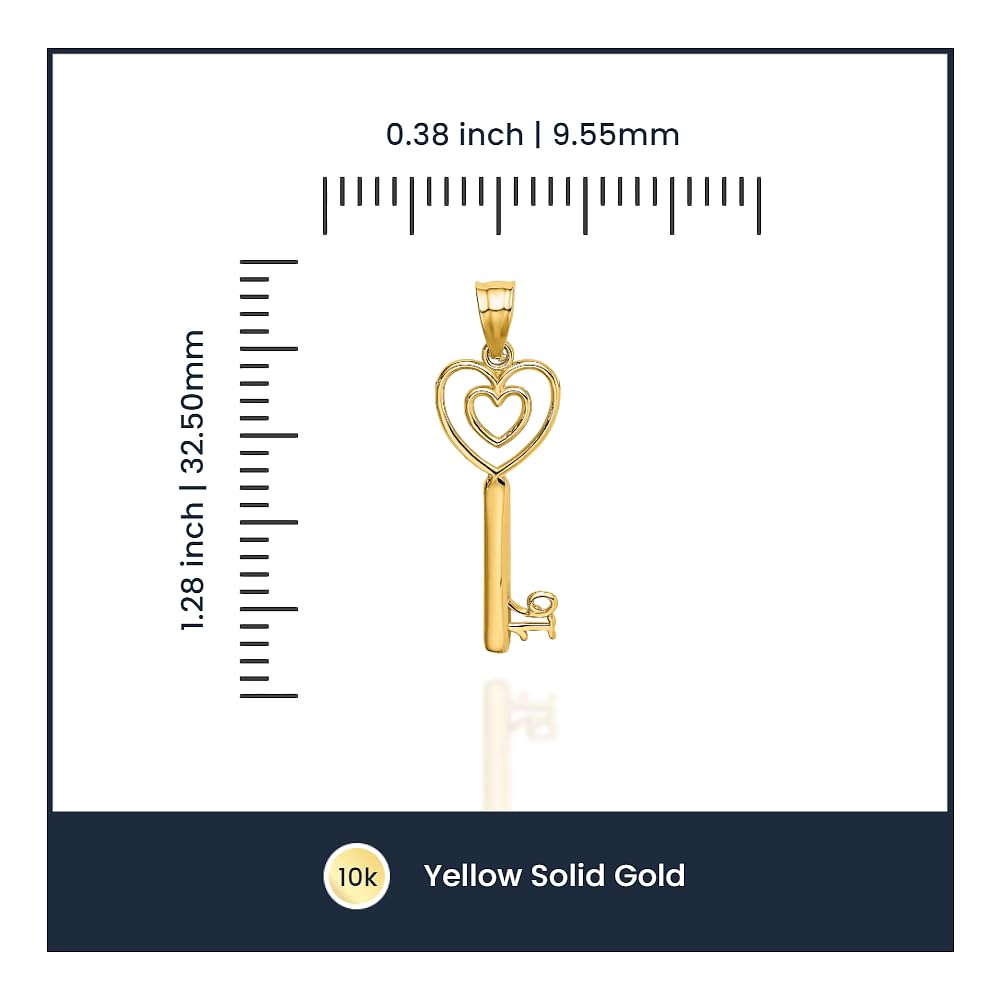 10K Solid Yellow Gold Key Heart Love Pendant Necklace - Sweet 16 Birthday Gift for Daughter, Teen Girl Jewelry - Perfect for Anniversary, Valentine's Day & Graduation