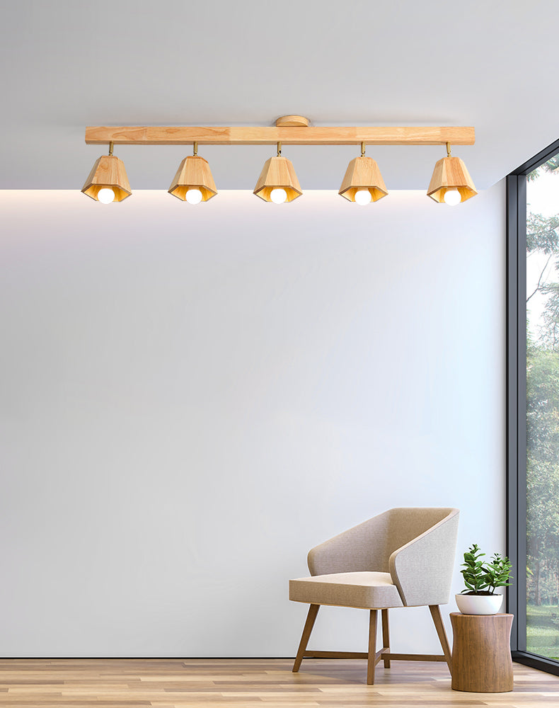 Nordic Solid Wood Strip Ceiling Lamp - Modern Wooden Hanging Light Fixture for Living Room, Bedroom, Dining Room & Office