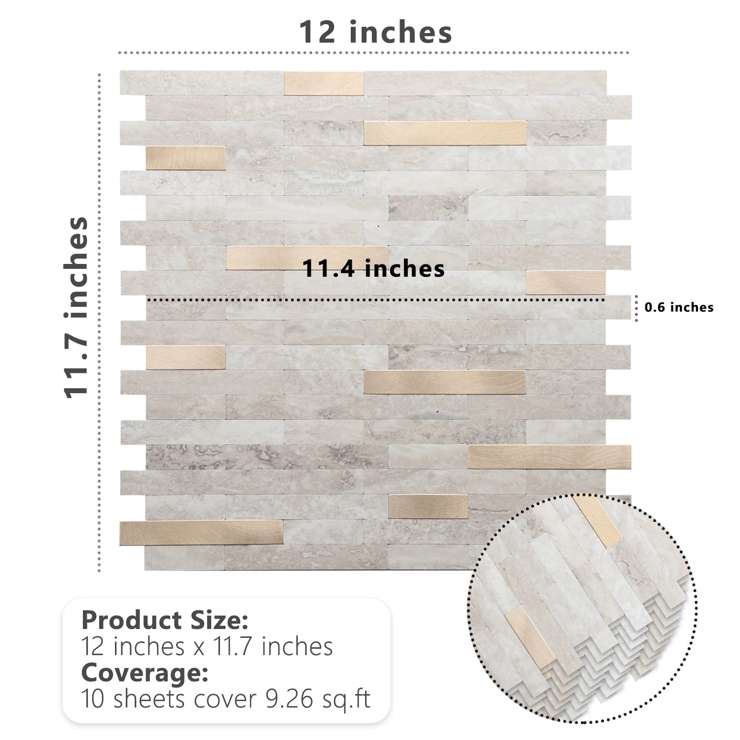 STICKGOO Peel and Stick Backsplash Tiles - Self Adhesive PVC Kitchen Wall Tile (5 Sheets, Beige with Gold Metallic) - Easy DIY Home Upgrade for Backsplash, Bathroom, Laundry Room & RV Renovation