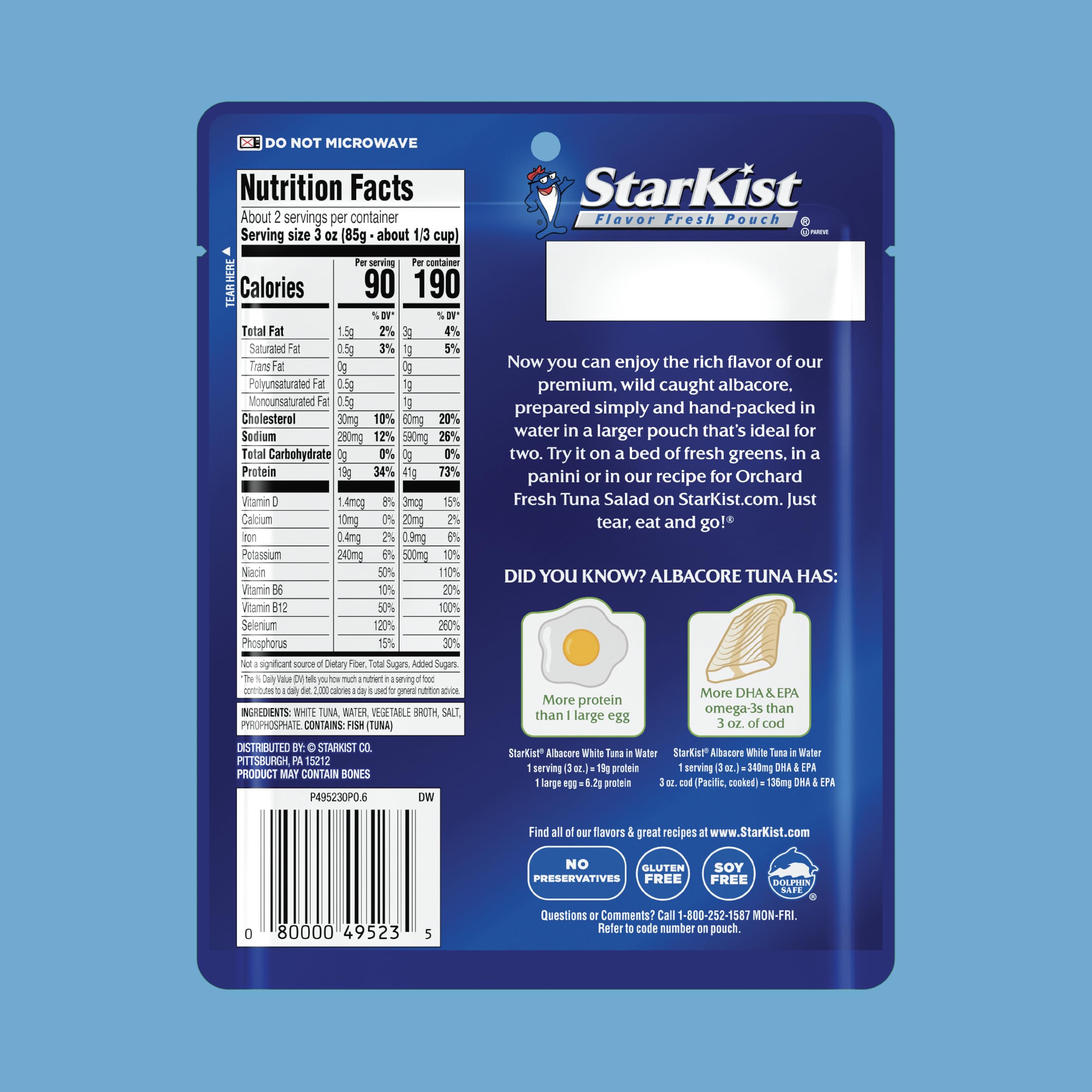StarKist Wild Caught Albacore White Tuna in Water - 6.4 Oz Pouch (Pack of 12) | High Protein, Low Mercury | Perfect for Salads, Sandwiches & Keto Meals