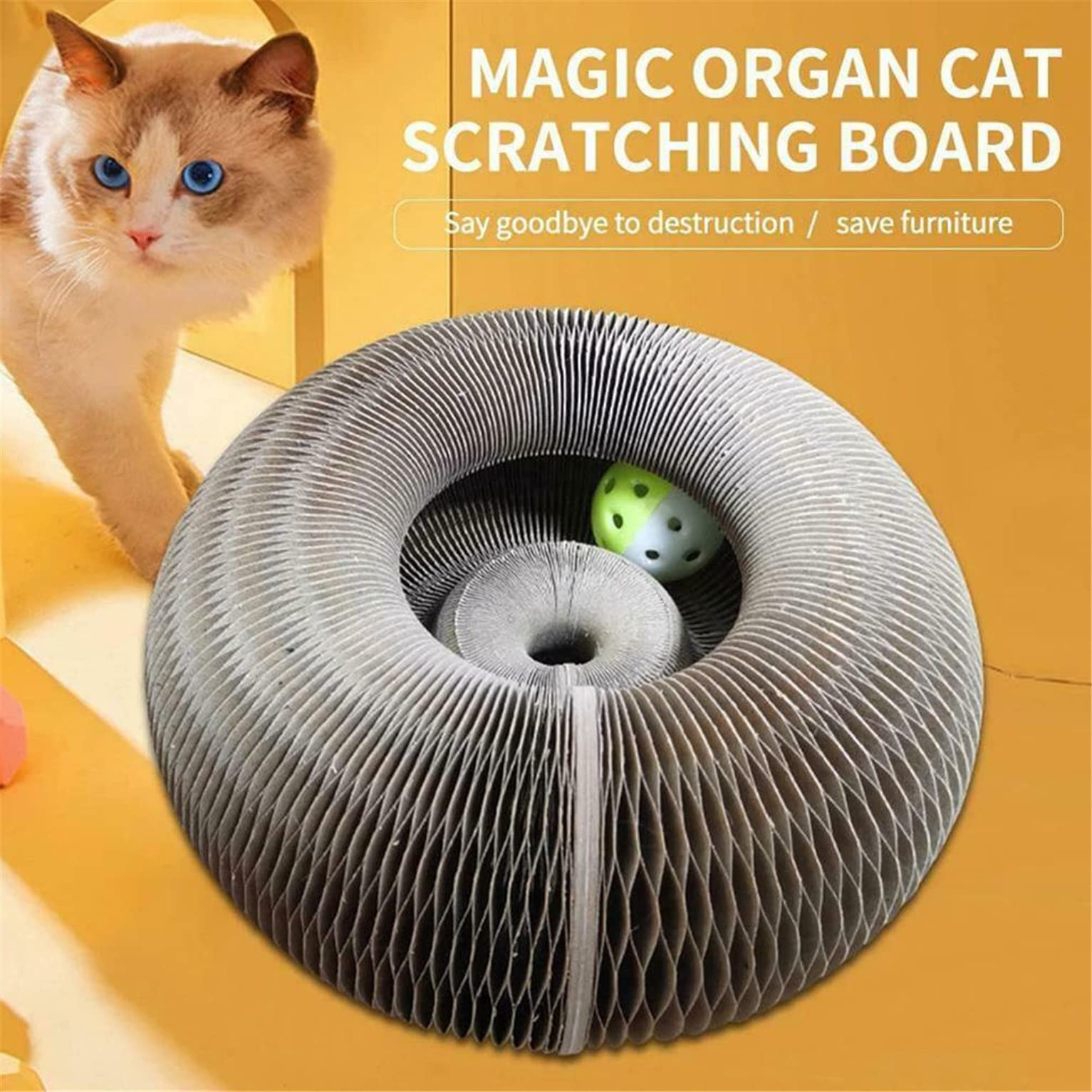Foldable Cat Scratching Board with Bell Ball - Interactive Cat Toy for Kittens & Adult Cats | Durable Pet Furniture for Training & Exercise (24x24x10cm) - Perfect for Indoor Play & Stress Relief