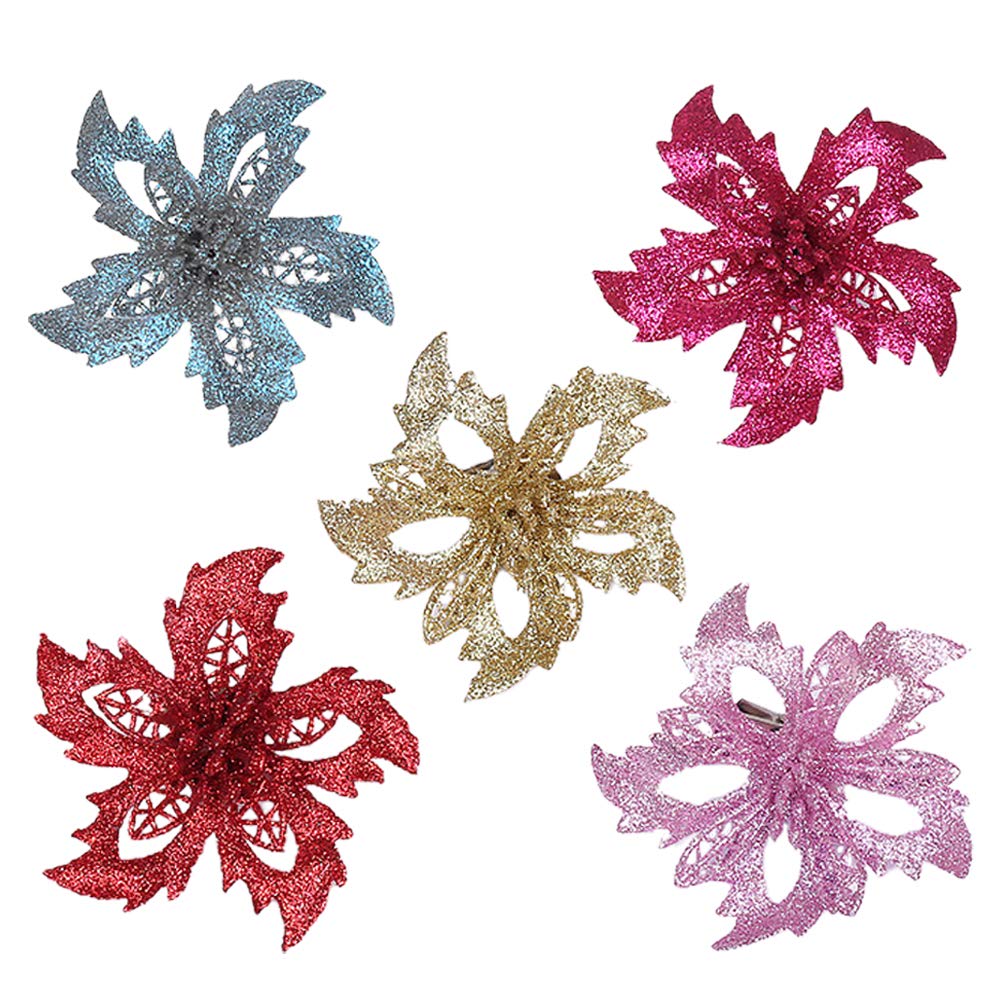 BESPORTBLE Artificial Christmas Flowers - 5Pcs Hollow Floral Decorations for Holiday Tree, Wreath & Home Decoration | Festive Party & Winter Wedding Decor