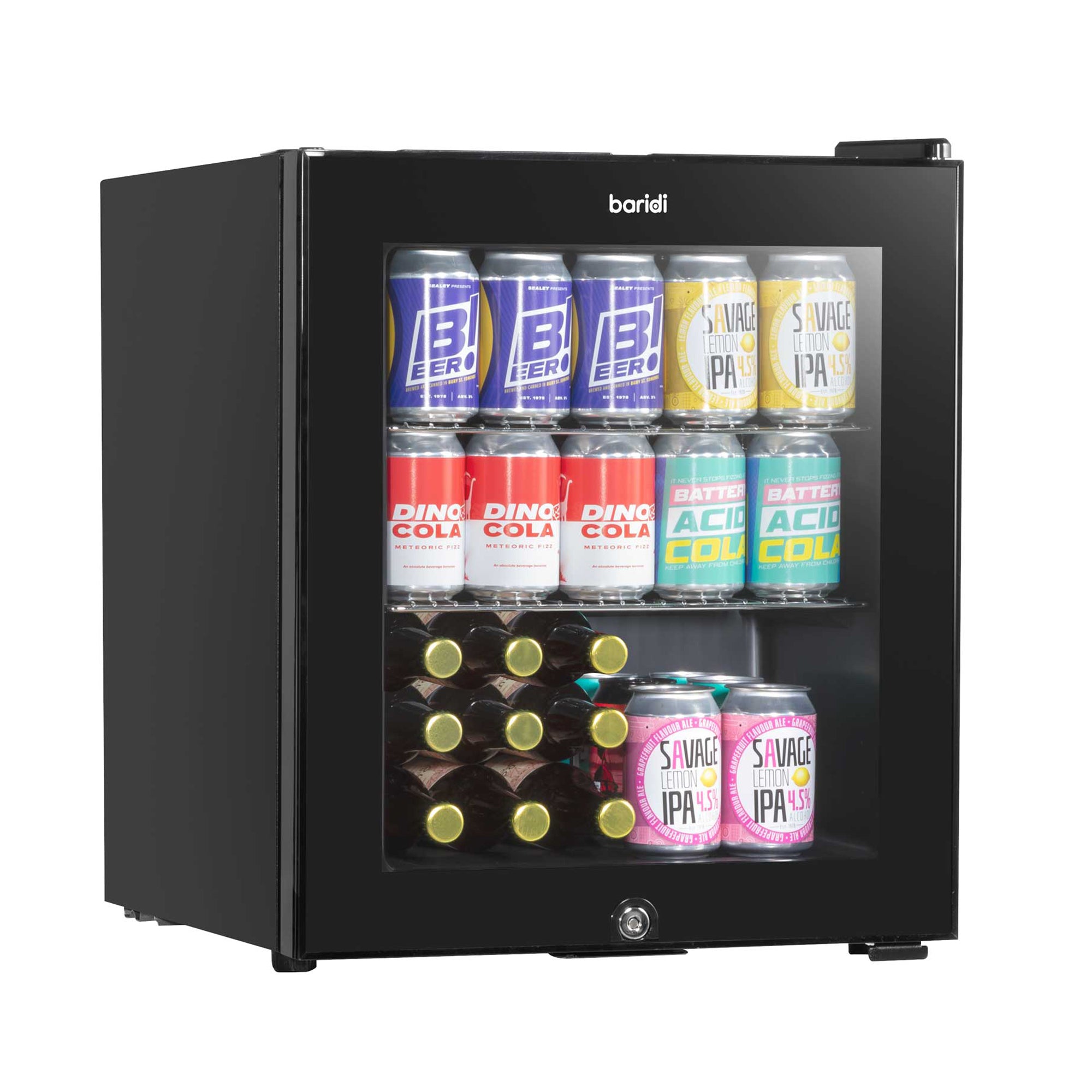 Baridi 50L Mini Fridge for Drinks, Beer & Wine - Portable Cooler with LED Light, Black (DH12) - Perfect for Home, Office, Dorm, and Outdoor Parties