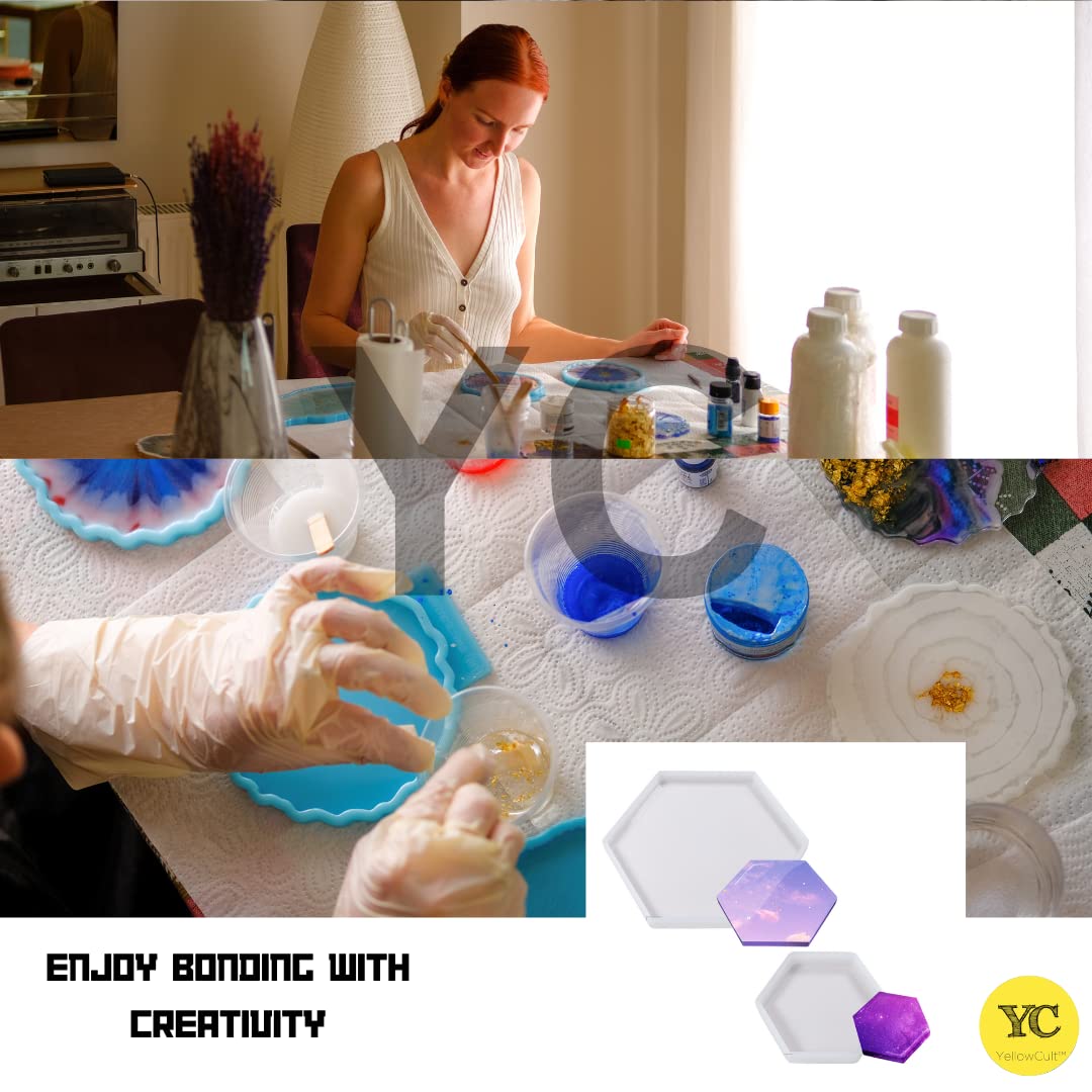 YellowCult™ 3D Resin Silicone Mold Set for DIY Crafts - 2 Piece Coaster Molds (1 Large & 1 Small Hexagonal) - Perfect for Resin Art, Soap Making, Chocolate Candies, Ice Cubes & Candle Making - Ideal for Home Decor, Gift Making & Creative Projects