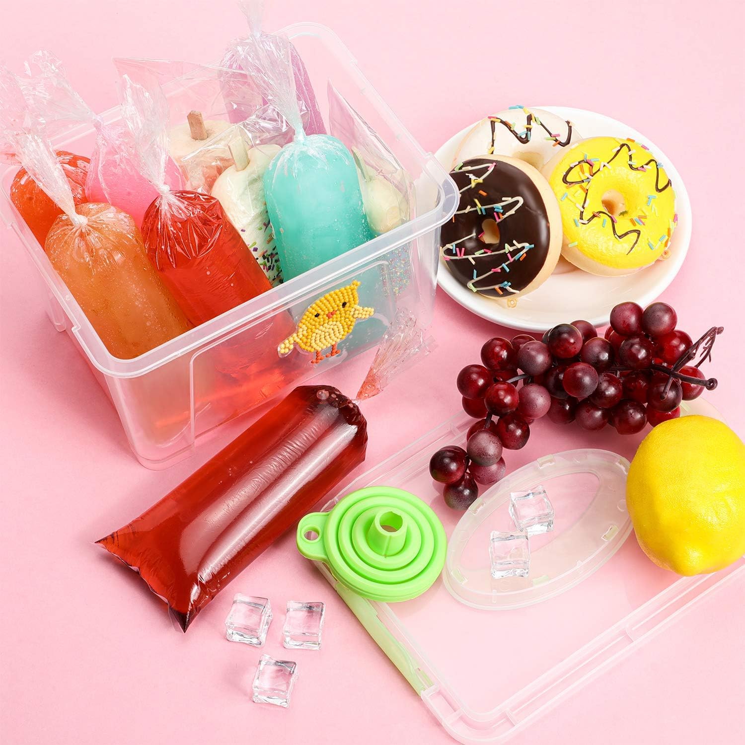 Boao 240-Piece Disposable Ice Lolly Bags with Silicone Funnel - 12 Inch Plastic Freeze Pop Molds for Homemade Yogurt Candy, Popsicles & DIY Frozen Treats - Perfect for Summer Parties, Kids Snacks & Dessert Making