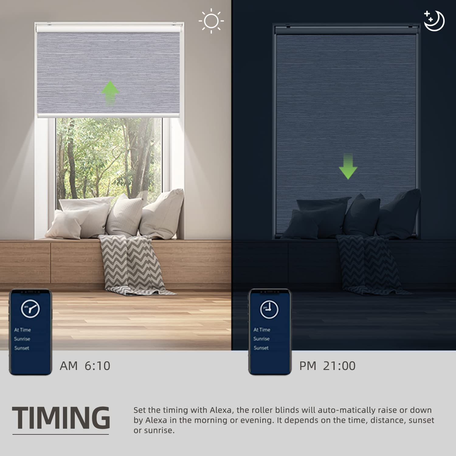 SmartWings Motorized Roller Shades - 100% Blackout Smart Window Blinds with Zigbee Motor, Alexa & Google Home Compatible, Cordless Rechargeable Remote Control - Light Grey (58