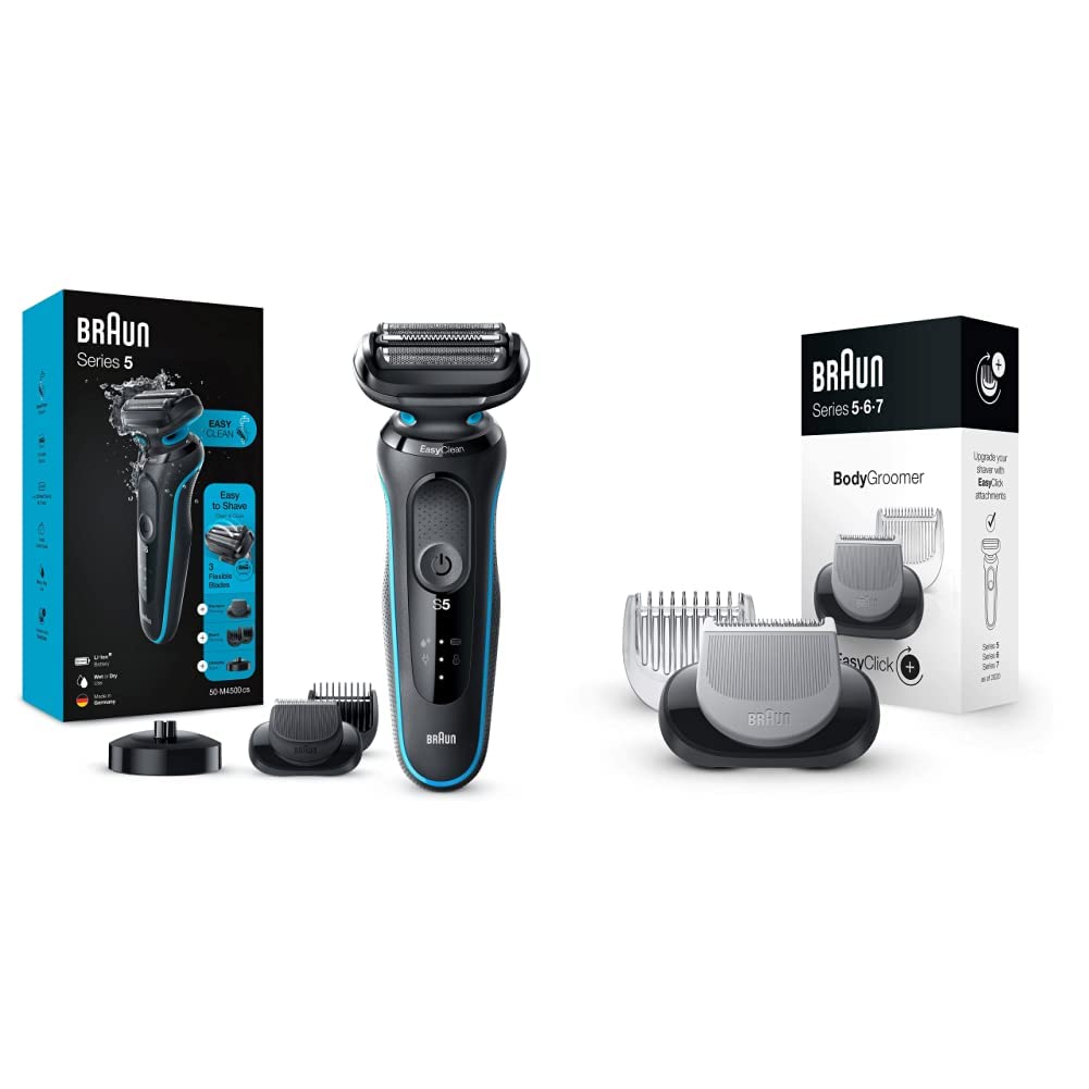 Braun Series 5 Electric Razor for Men with Beard Trimmer & Body Groomer Attachment - Wet & Dry Shaver for Series 5/6/7 - 3 Adjustable Lengths, Grey - Perfect for Travel, Gym & Daily Grooming Routine